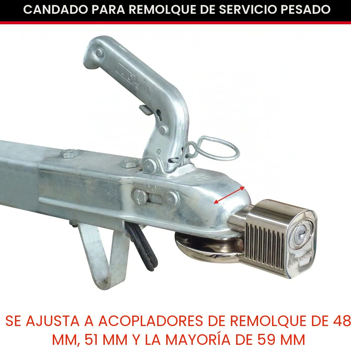 MASTER LOCK Antirrobo Remolque [Ajustable - 48 mm, 51 mm y a la mayoría de los de 59 mm] 377EURDAT - Ideal para Remolque, Enganche, Caravana