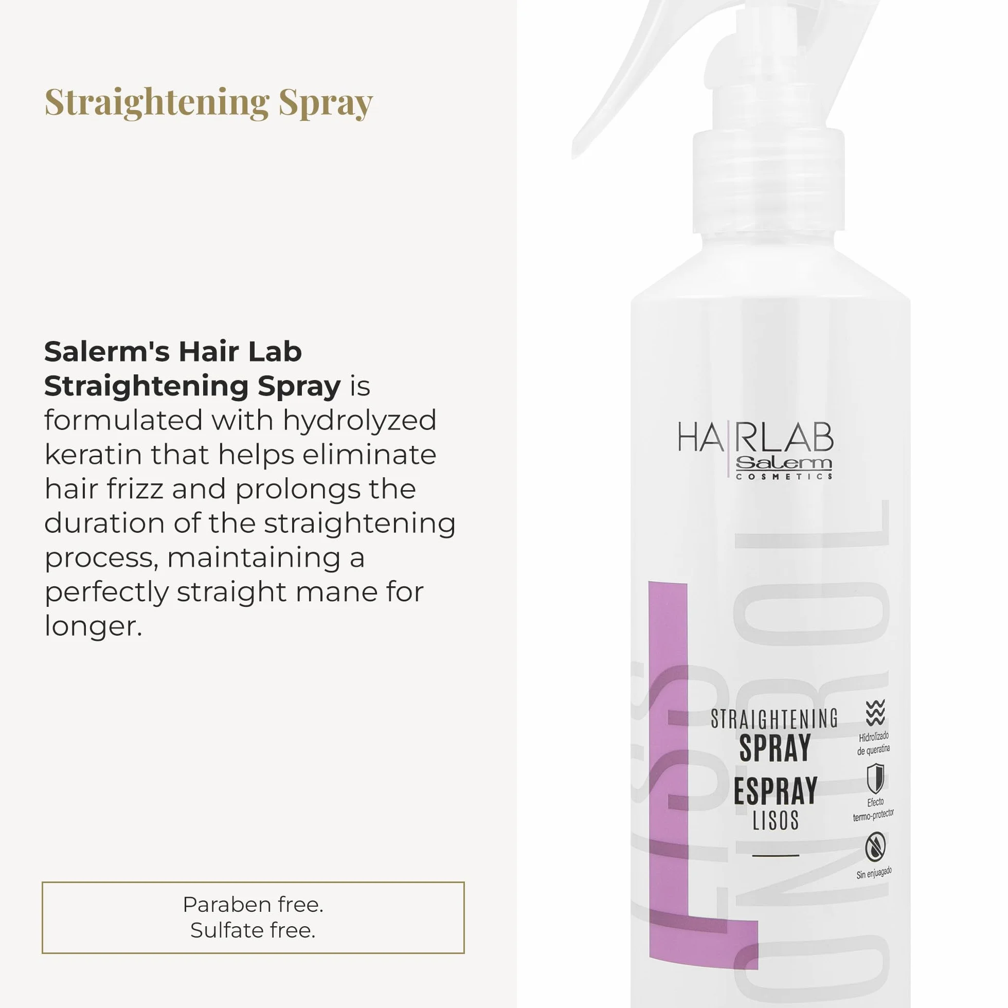Spray Alisador Pelo SALERM 250 ml con Queratina Hidrolizada Protector Calor Anti Frizz
