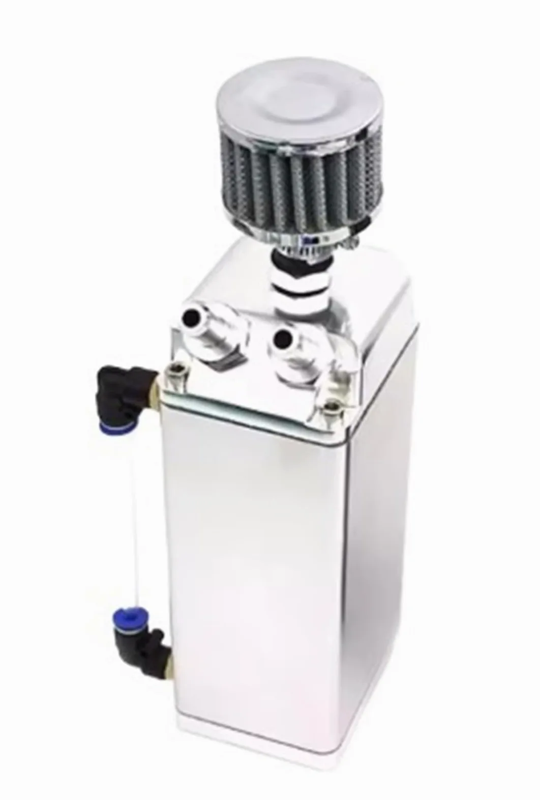 Lata de captura aceite con forma motor coche, depósito tanque aluminio cuadrado 2 puertos filtro aire y accesorios manguera silicona(C)