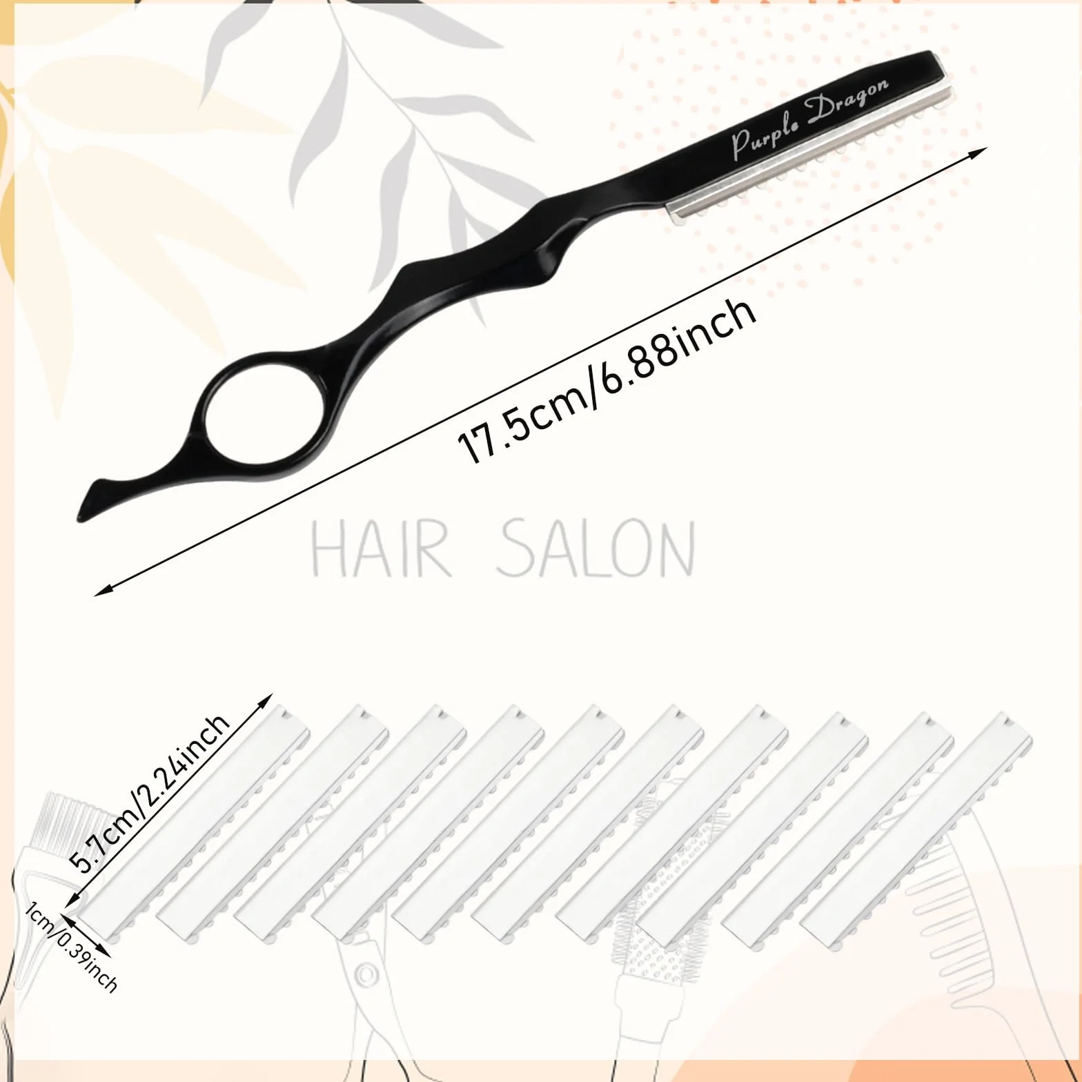 Cuchilla de Afeitar para Adelgazar el Cabello, Maquinilla Texturizadora de Corte Manual con 10 Navajas de Repuesto