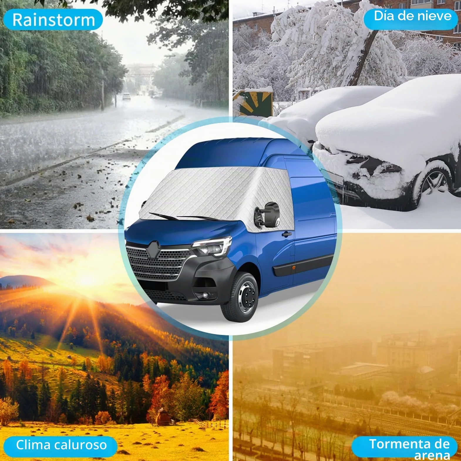 Cubierta para Parabrisas Compatible con Renault Master 2010-2025, Plateado Parasol para Ventana Delantera, Bloquea Los Rayos UV, Resistente a la Intemperie, Mantiene EI Vehículo Fresco | Parabrisas de plata, bloquea los rayos UV, resistente a la intemperi