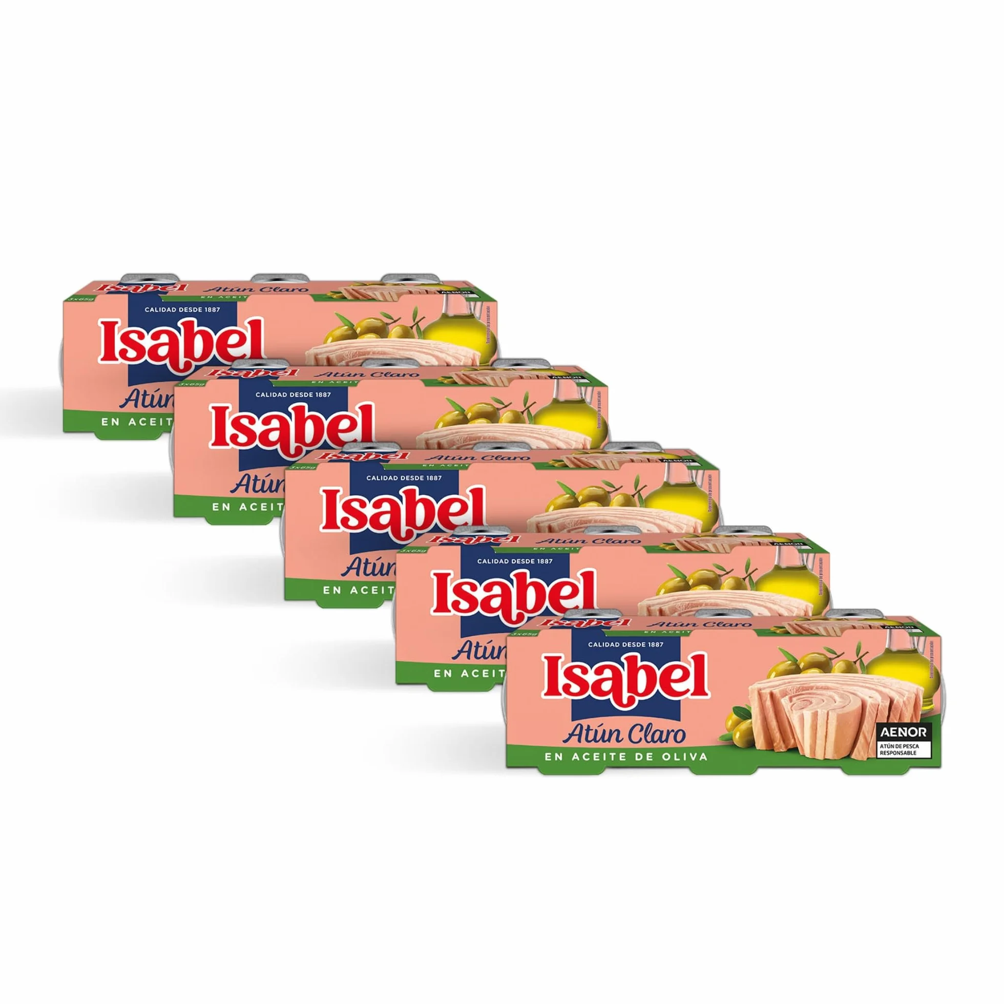 Isabel Atún claro en aceite de oliva pack 5 estuches 3 latas 65gr