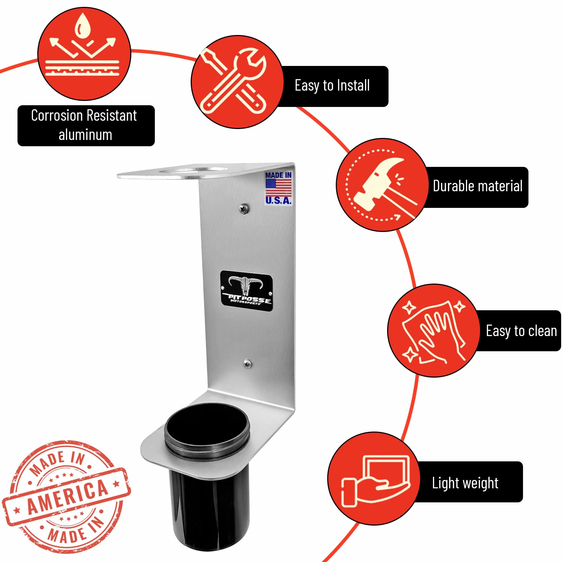 Pit Posse PP3364 - Soporte de aluminio para embudo de aceite – Tienda de garaje para remolque cerrado – Fabricado en Estados Unidos – Embudo de drenaje de líquido de montaje en pared Organizador