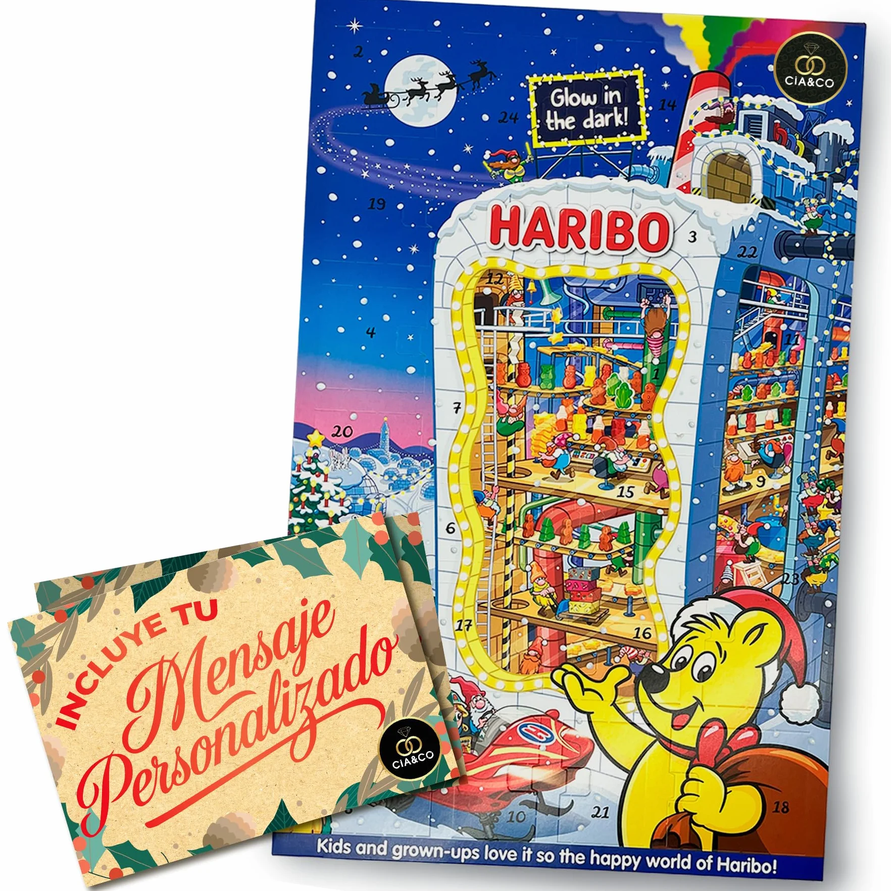 Calendario de Adviento HARIBO 2025 Brilla en la Oscuridad 24 Bolsitas Caramelos de Goma Variados 300 g