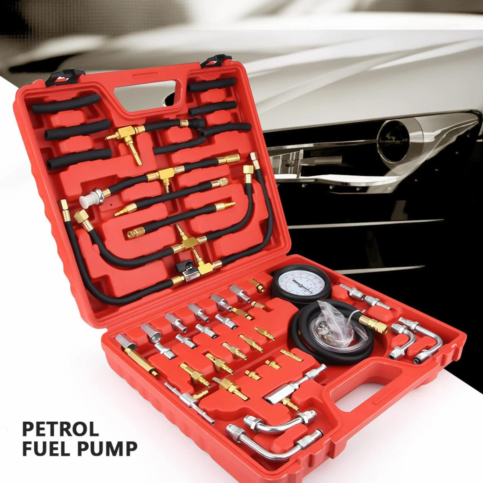 EBTOOLS Kit de medidor de presión de combustible, probador de medidor de presión de combustible de gasolina universal, kit de herramientas de diagnóstico de bomba de inyección