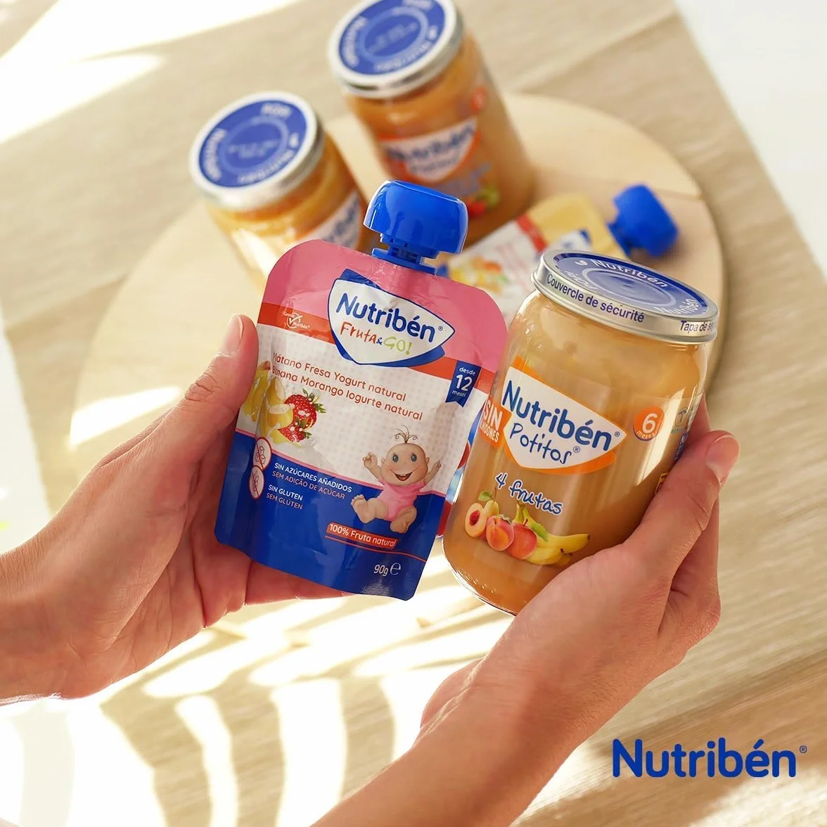 Nutribén Fruta And Go Bolsita de Puré de Frutas 100% Natural, Frutas Variadas Pack de 10 x 90g