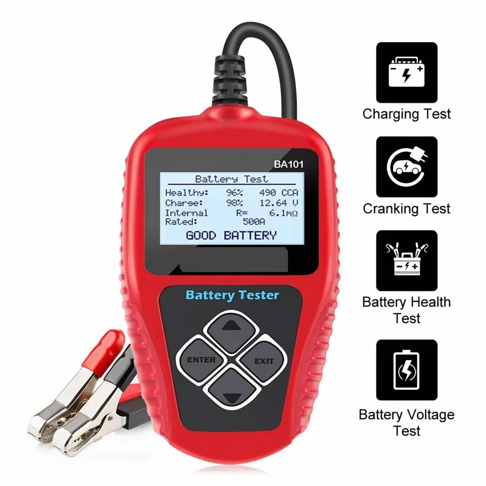 Comprobador de baterías de Coche, Probador de batería Coche BA101 12 V, analizador, comprobador Carga automotriz, Circuito 100-2000 CCA, herientas diagnóstico
