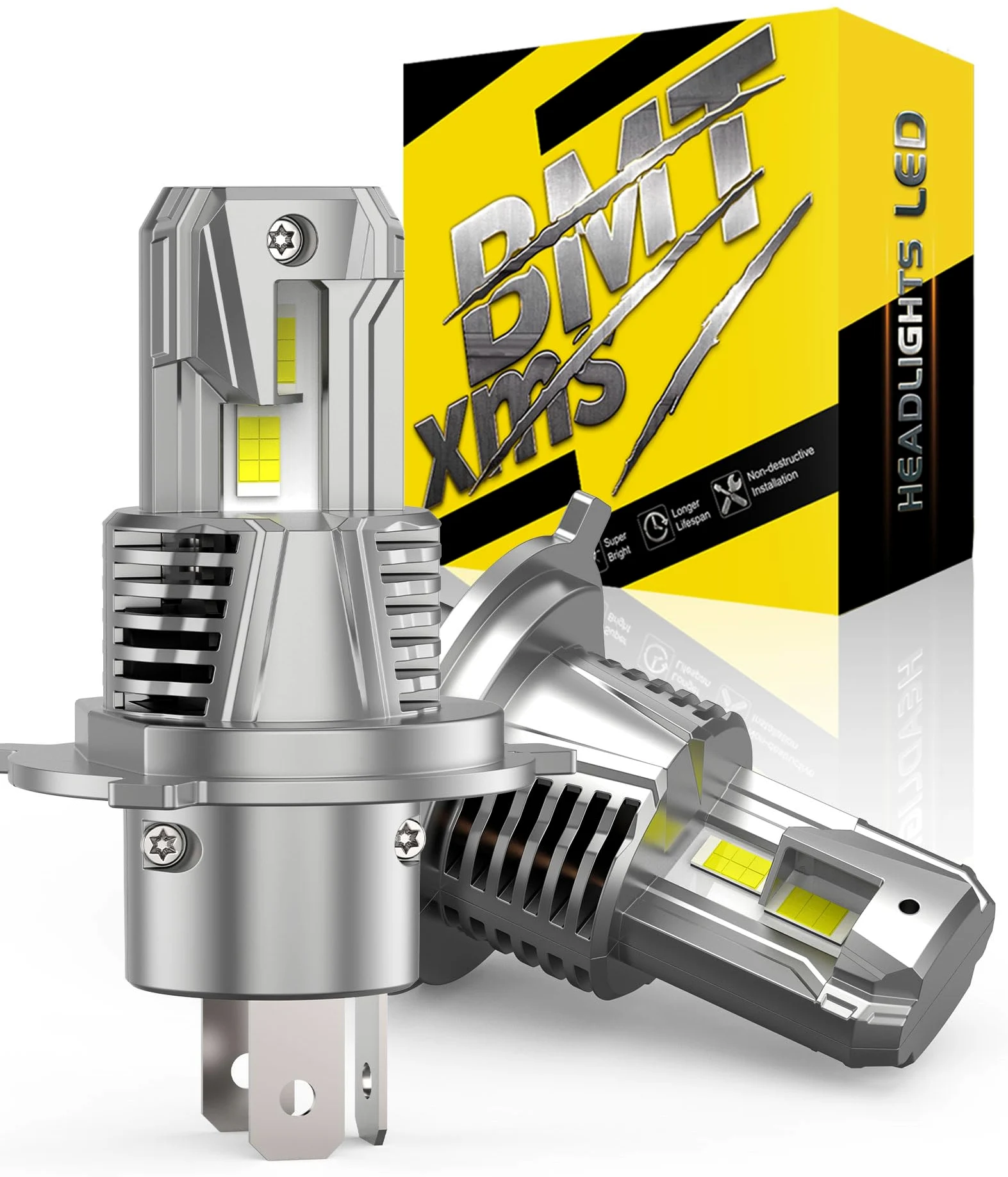 BMT xms Bombillas H4 LED- 22000LM 6500K 400% Brillante H4 9003 LED Lámpara de Faro - Diseño de reemplazo 1: 1, Paquete de 2