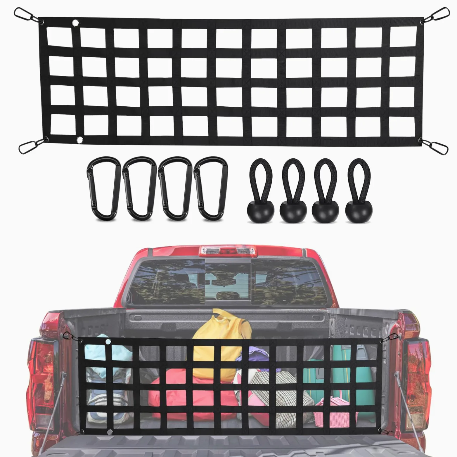 Red de portón Trasero para Caja de camioneta – Divisor de Caja de Camiones de Carga para camión de tamaño Completo de 60 x 18 Pulgadas (Negro) – Puerta Trasera de Malla Compatible con Chevy, Ford,