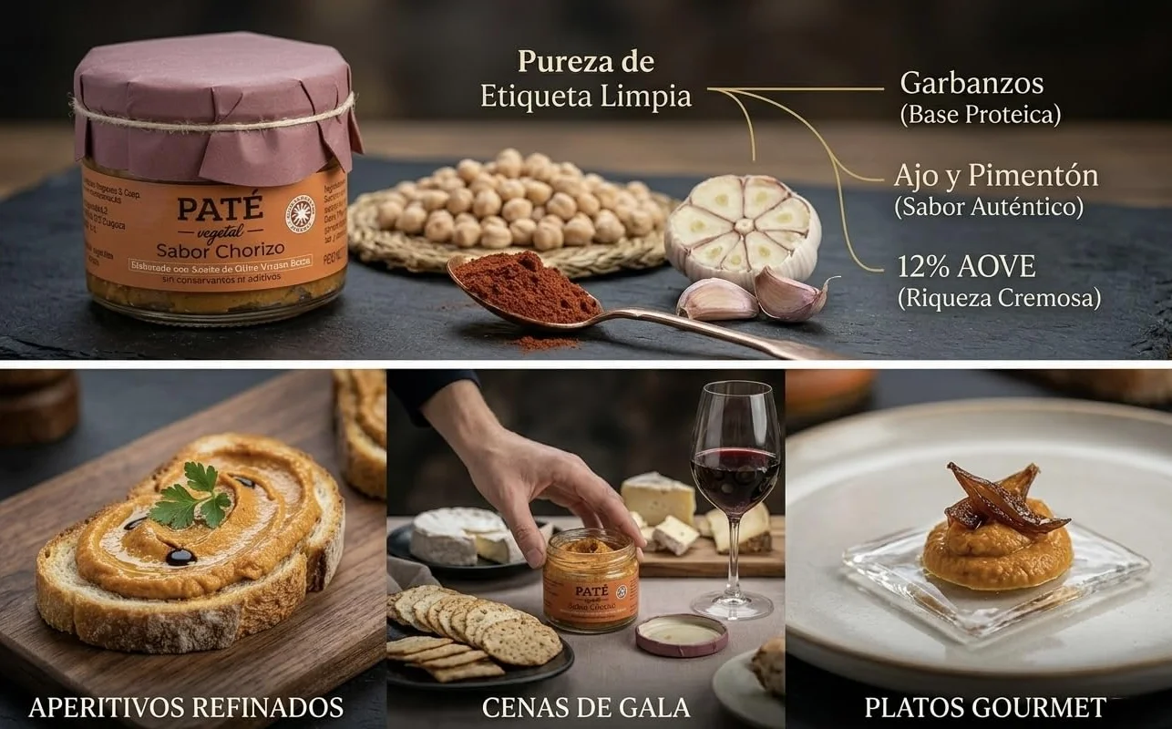 Paté Vegetal Sabor Foie y Chorizo - Pack 2 Unidades - 100% Vegano - Aceite de Oliva Virgen Extra