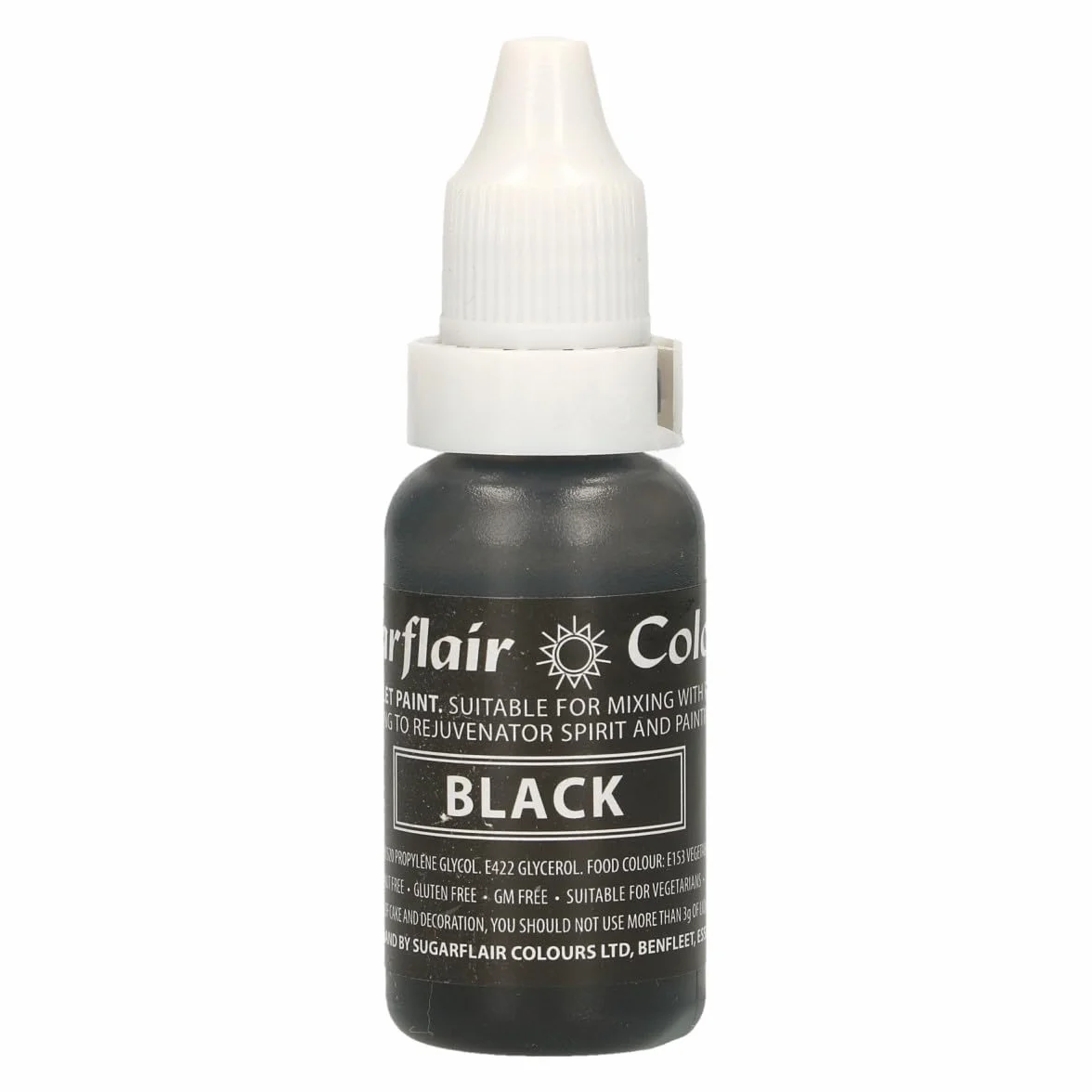 Sugarflair Edible Droplet Paint Black Negro 14ml - Colorante Alimentario Líquido para Pasta de Azúcar, Pasta de Goma, Glaseado