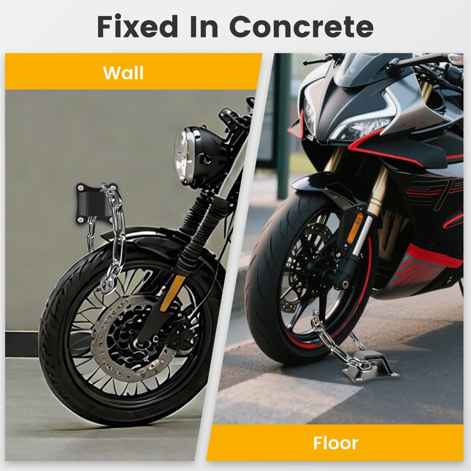 Anclaje de Pared Moto | Anclaje de Suelo Bicicleta | Acero de Alta Resistencia de 6 mm | Arco Doble y 4 Puntos de Anclaje | Tornillos de Acero Inoxidable 304 | Protección antirrobo