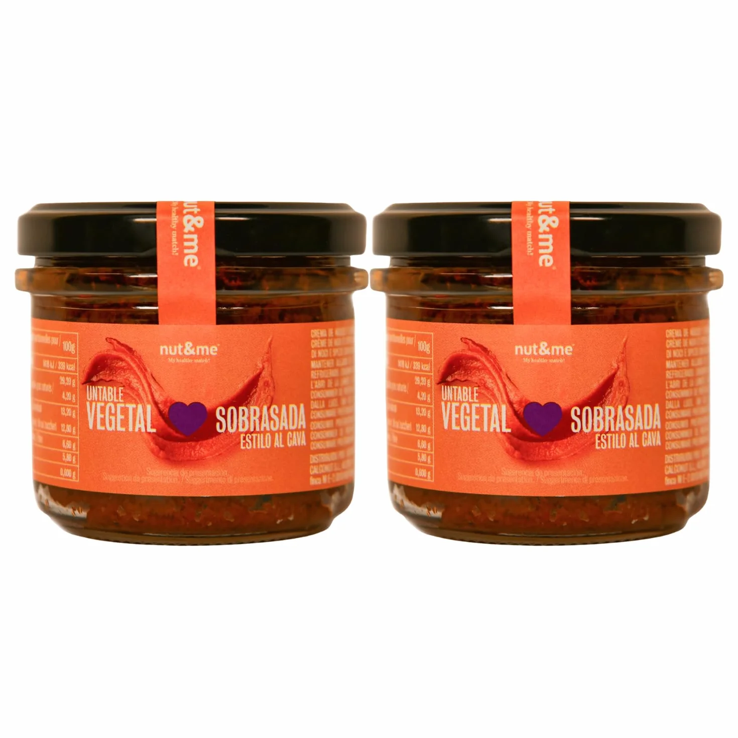 Nut&me Paté Vegetal Estilo Sobrasada al Cava 200g Vegano Alto en Fibra Sin Gluten Sin Lactosa Pack 2x100g