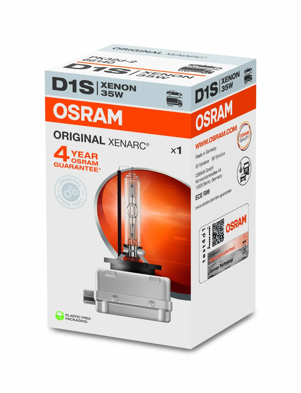 OSRAM XENARC ORIGINAL D1S HID, lámpara de xenón, lámpara de descarga, calidad de equipamiento original (OEM), 66140, estuche (1 unidad)