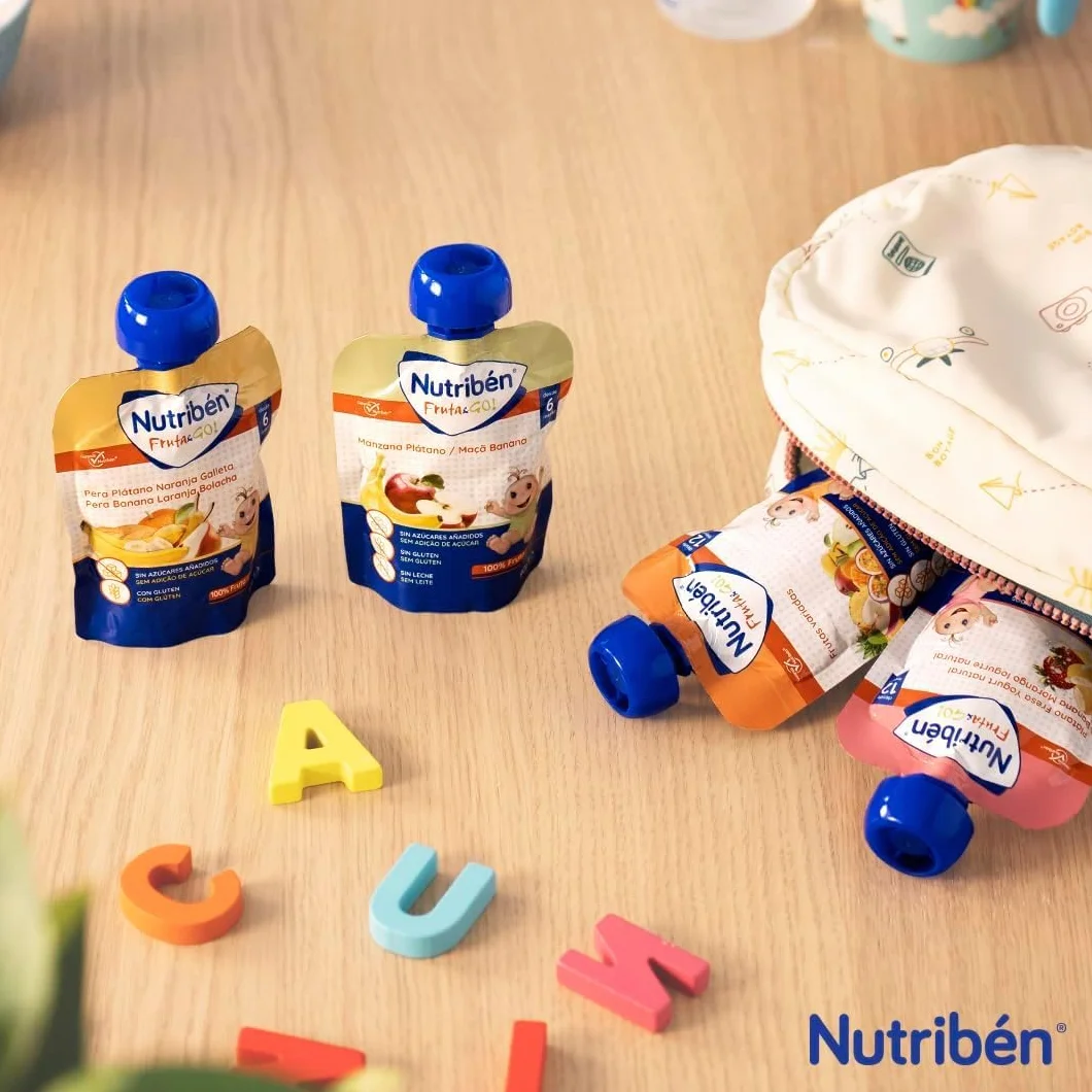 Nutribén Fruta And Go Bolsita de Puré de Frutas 100% Natural, Frutas Variadas Pack de 10 x 90g