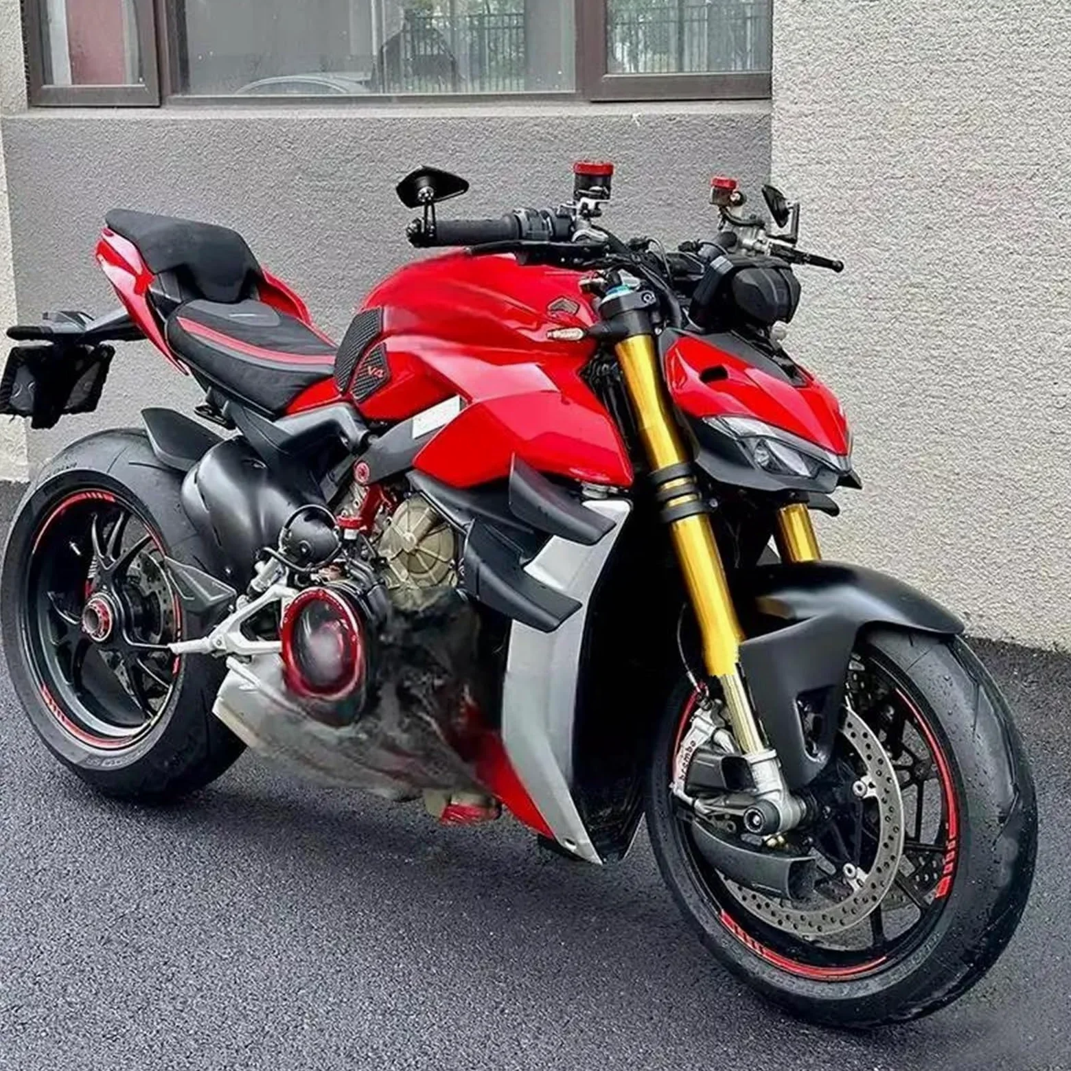 Refrigeración de Pinza de Freno Radiador de Pinza de Fibra de Carbono Modificado para Ducati V2/V4 Street Fighter V2/V4, radiador de guía de Aire de Freno Delantero.(A3)