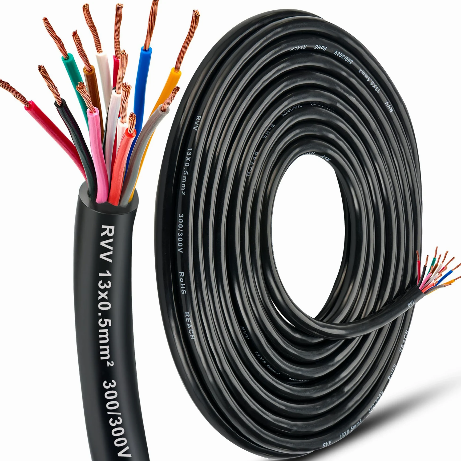 Cable de Remolque 13 Núcleos 0.5mm², 15M 12V/24V para Caravana Coche Barco Remolque