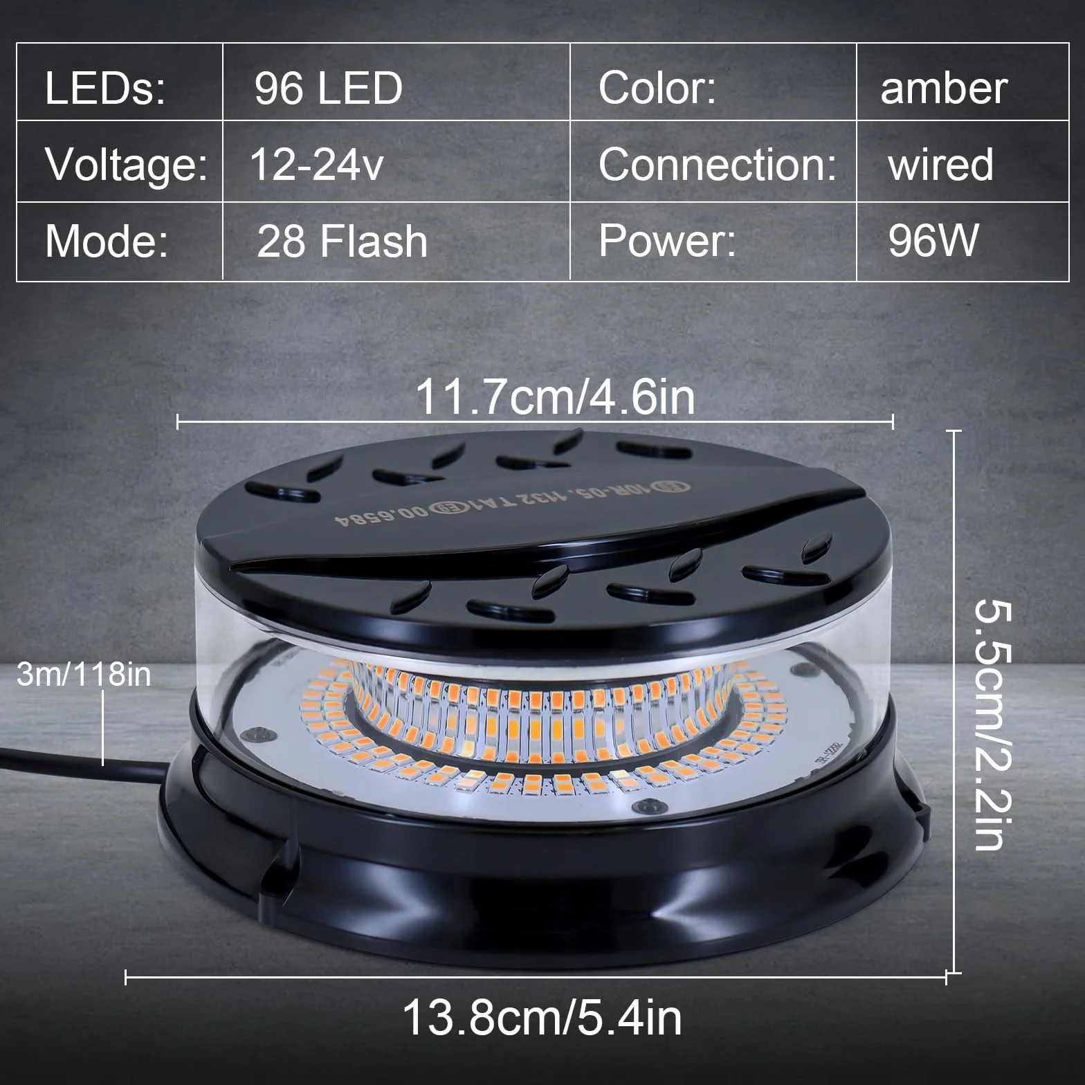 Dinfu Rotativo Luz Estroboscópica LED 12V-24V Faro Giratorio Magnético Amarillo 3m para Vehículos