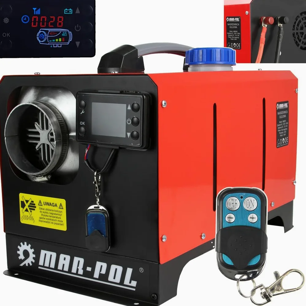 Calentador de aire para estufa | Diesel Gasóleo | 12V/230V | 12KW | Portátil | Monitor LCD con mando a distancia | para caravanas de coche garaje almacenes viviendas
