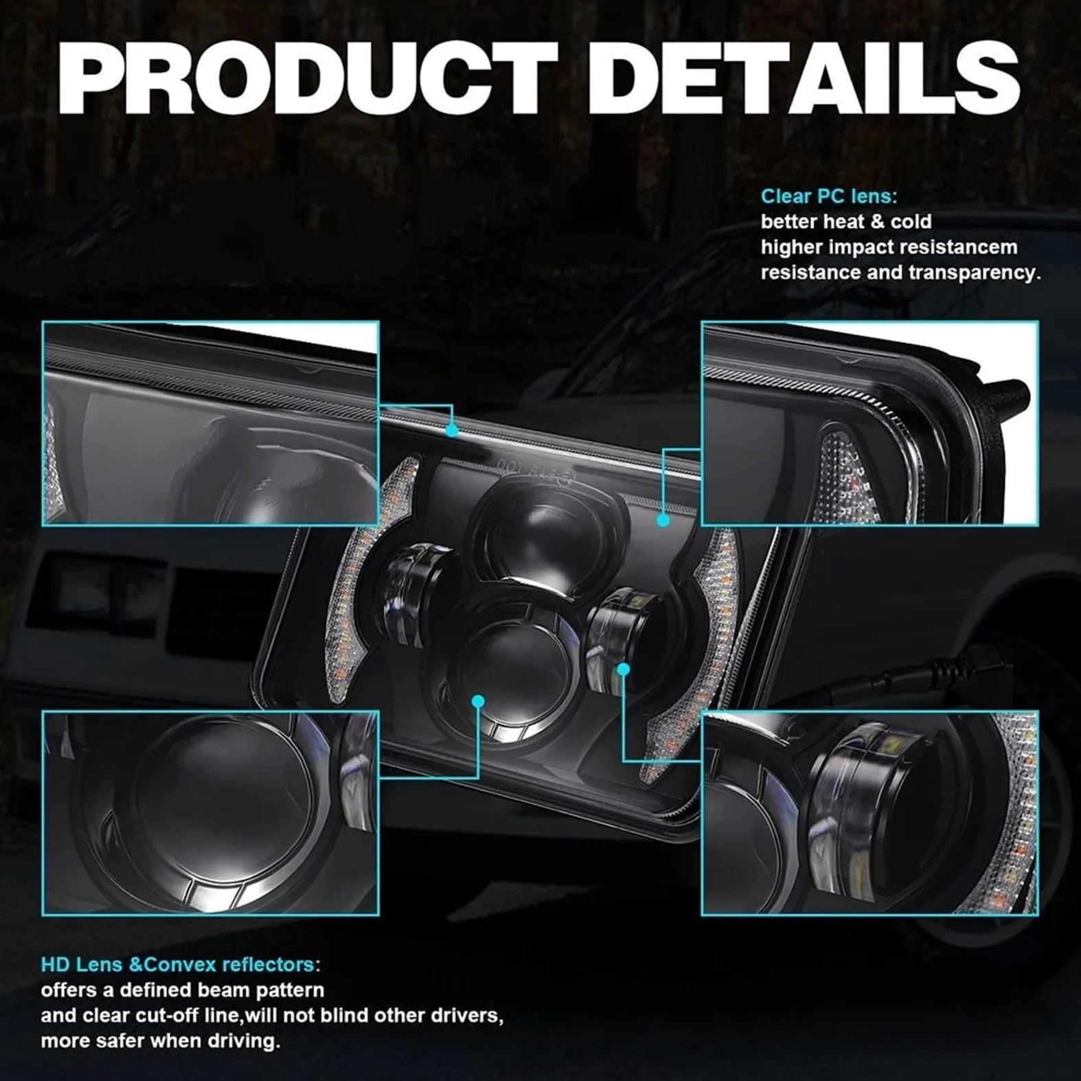 Bombilla Coche Faro LED 4x6 Bombilla para coche | 5x7 7x6 impermeable Hi Lo Beam blanco ámbar DRL