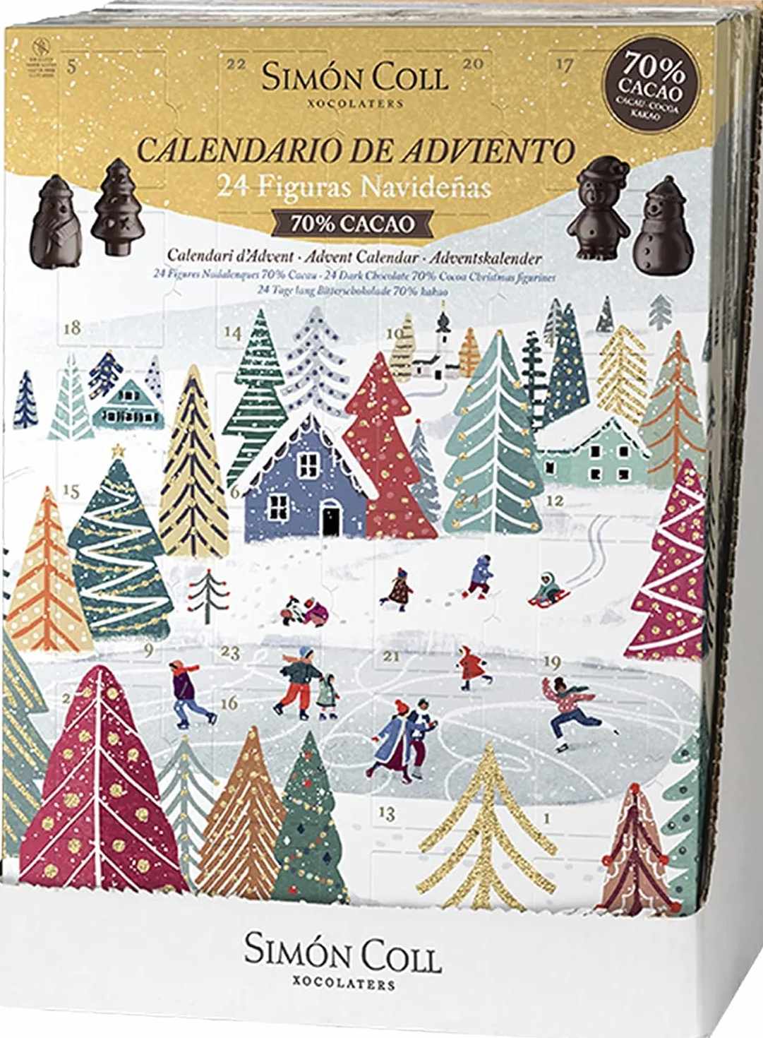 Simón Coll Calendario de Adviento Chocolate Negro 70% Cacao Figuras 3D 216gr 24 Chocolatinas