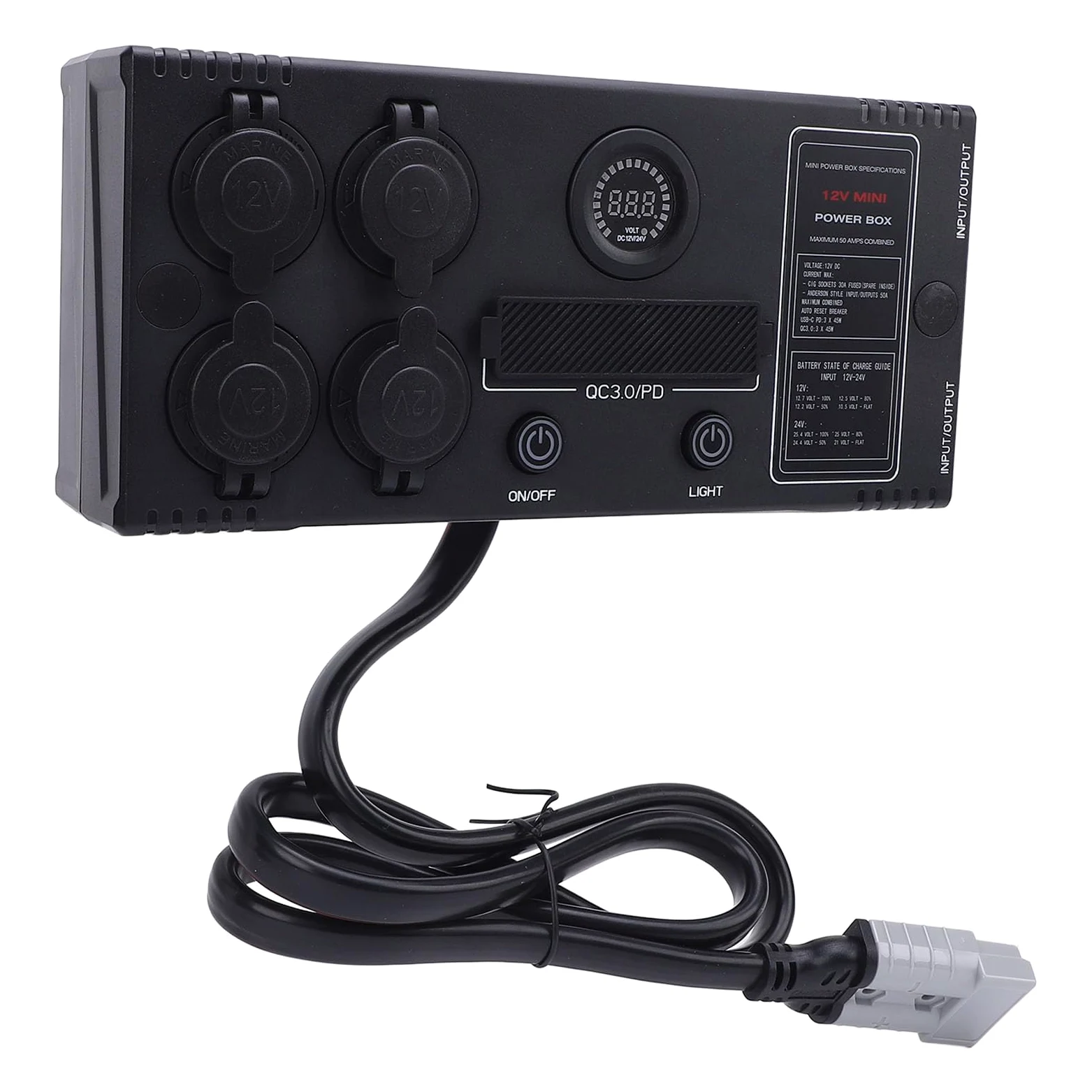 Hub de Control Portátil de 12 V Conector Anderson USB C QC3 0 Carga Rápida con Medidor de Voltaje LED para Respaldo de Emergencia de Barco Solar RV por Tierra