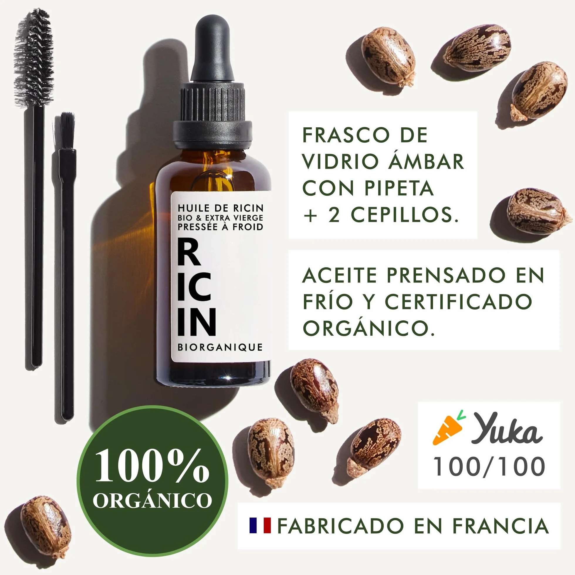 Aceite de Ricino BIO 100% Puro Prensado en Frío 100 ml Vegano Botella de Vidrio