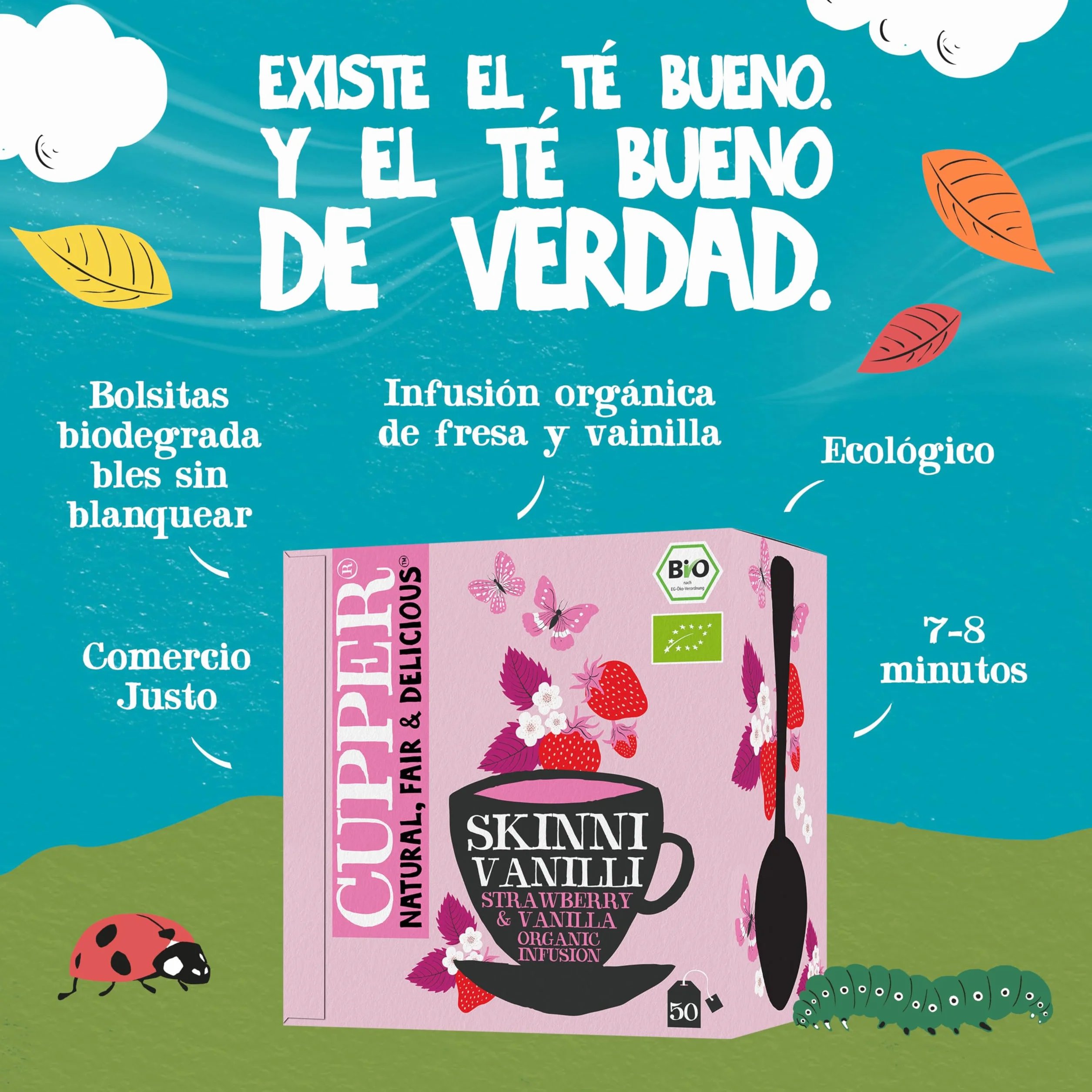 CUPPER Bolsitas de Infusiones Ecológicas Fresa y Vainilla 50 uds Sin Azúcares Añadidos Vegano