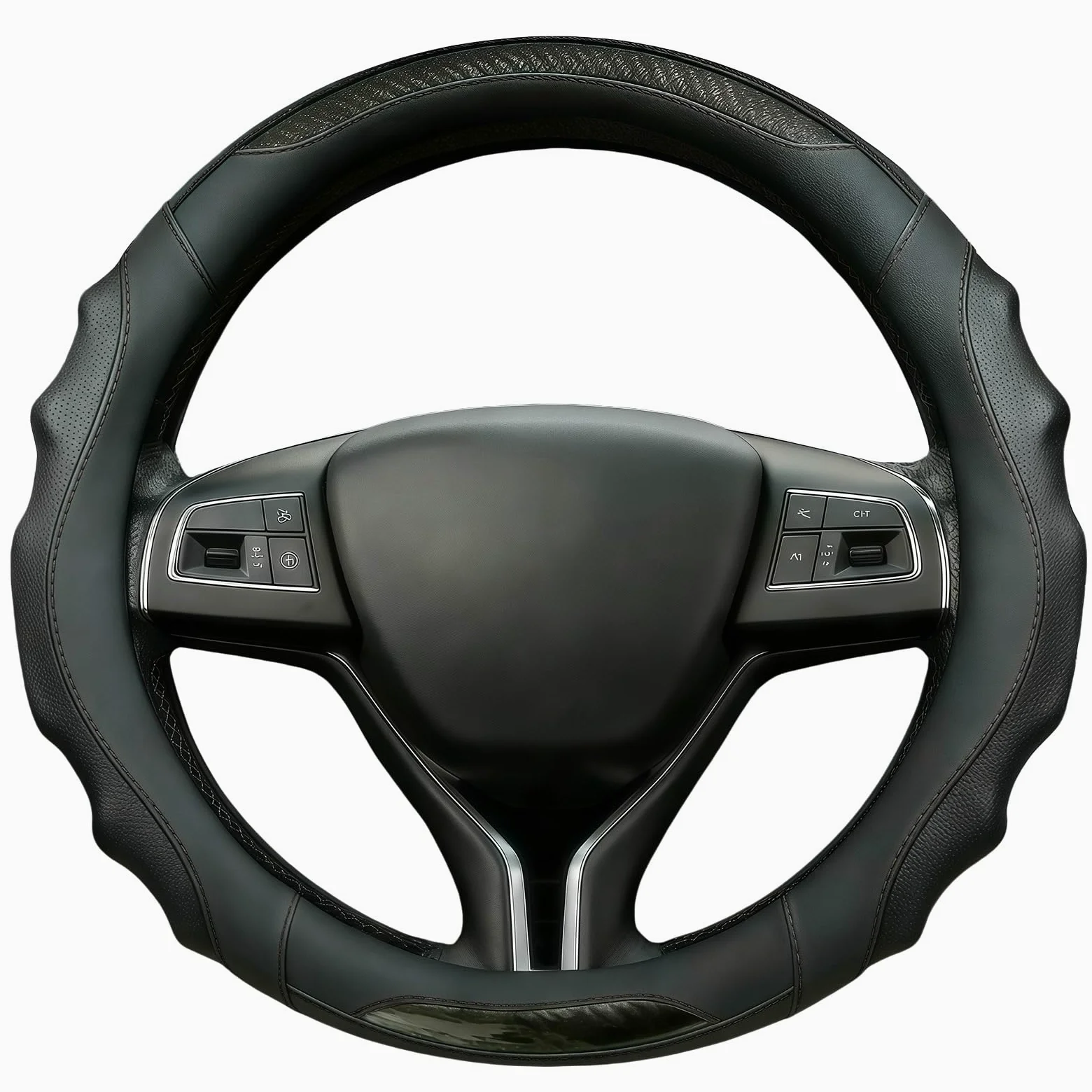 Funda de cuero para volante de automóvil, 14.5-15 pulgadas, antideslizante, universal para coches, camiones, SUV, accesorios de automóvil (línea negra - negra)