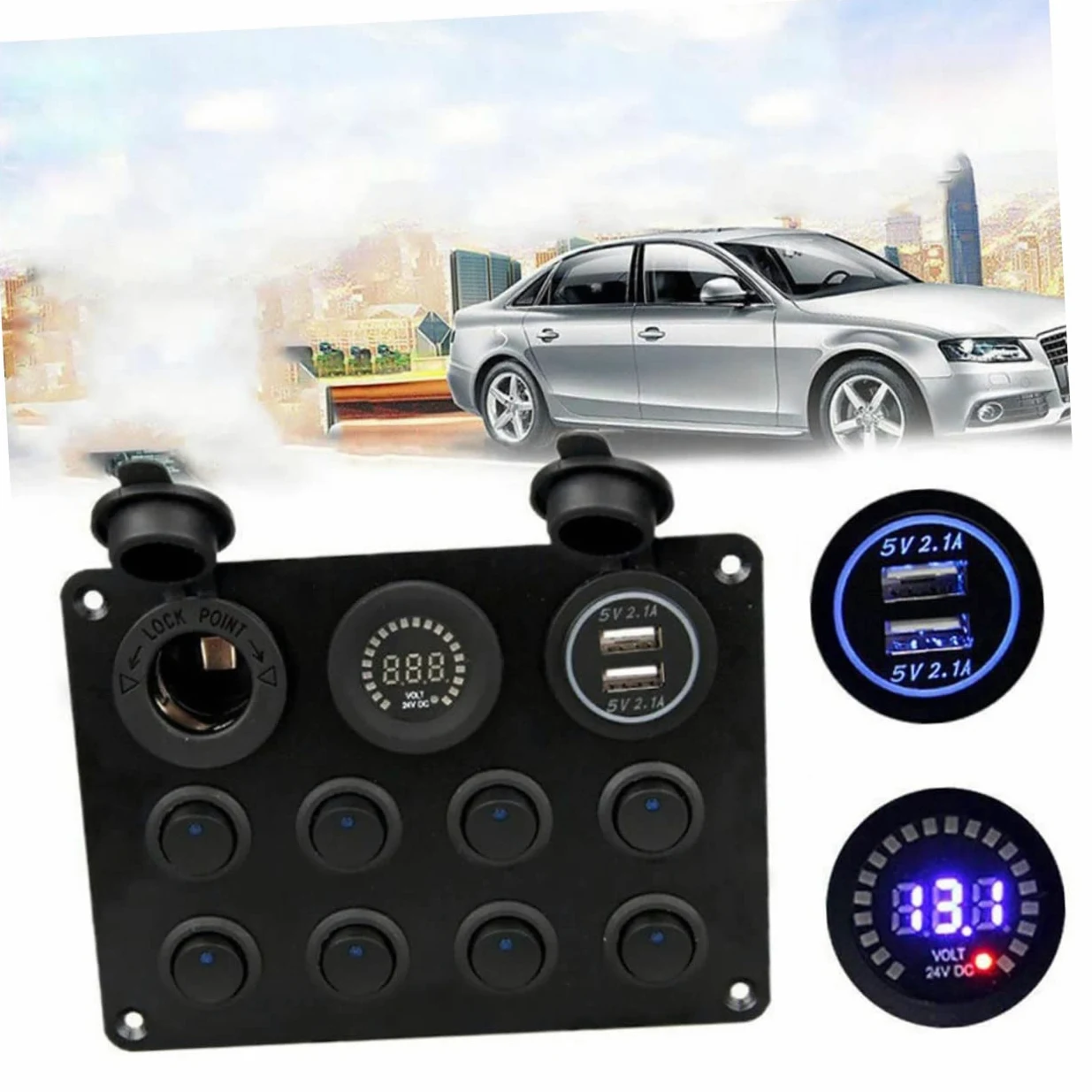 Panel de Control Marino Doble USB 4.2a y Voltímetro para Coche, Camión y Rv