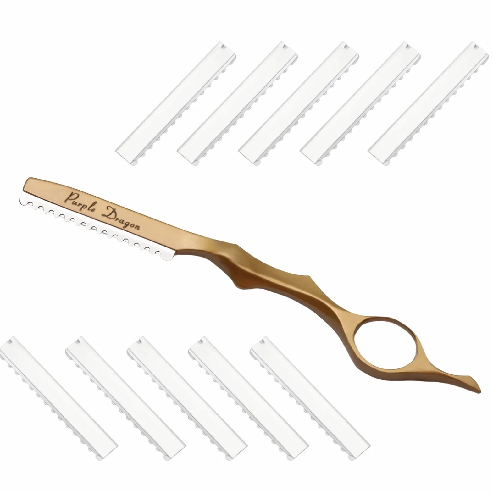 Cuchillo para Adelgazar el Cabello, Cuchilla de Afeitar de Peinado, Maquinillas de Afeitar Texturizadoras de Corte Manual de Cabello con 10 Navajas de Repuesto (Oro)