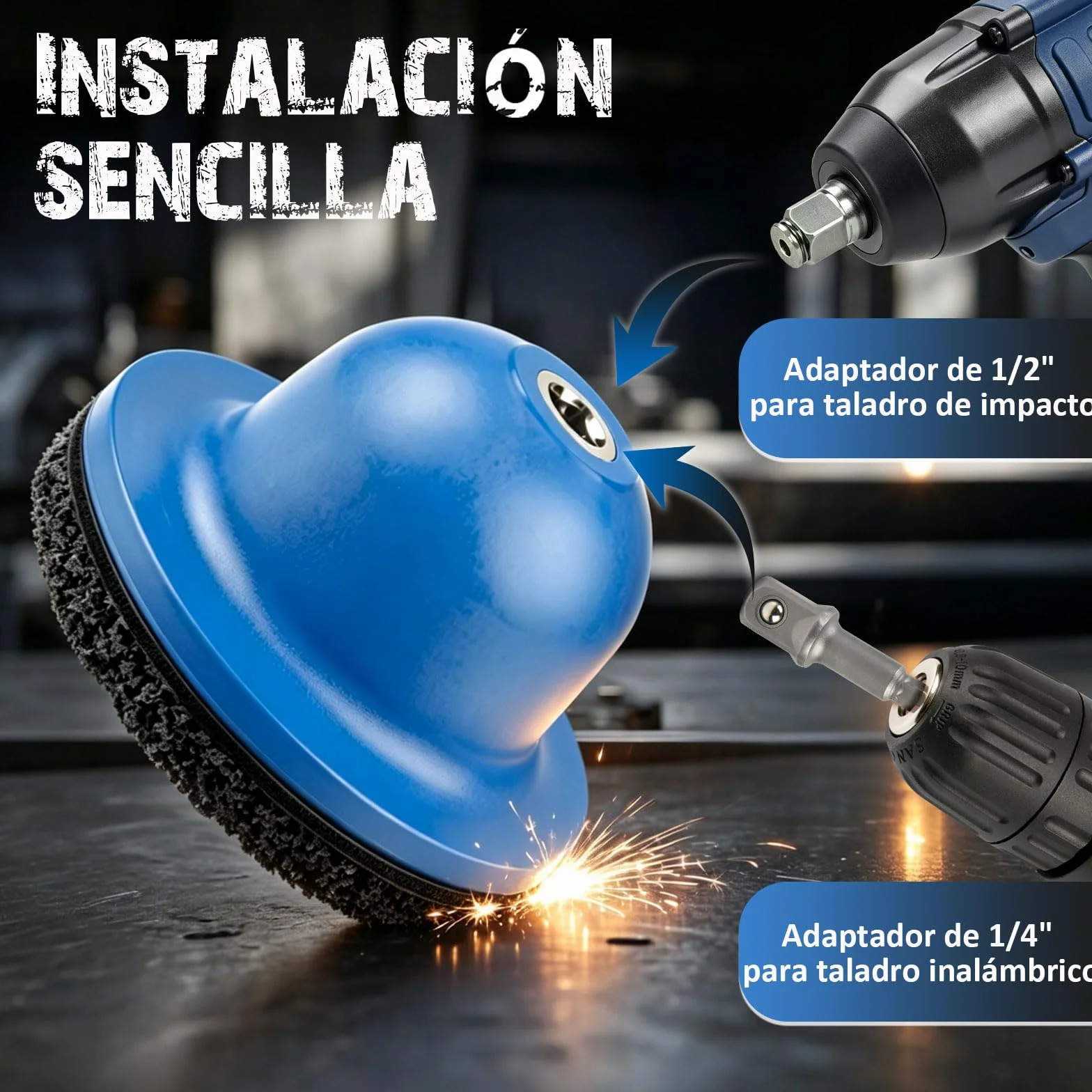 Limpiador de Buje, Lijador de Buje – D. int. 90 mm/D. ext. 150 mm, con Acoplamiento 1/2", para Cambio de Ilanta, Iimpieza de Buje, Eliminación de óxido, para Atornilladores a Batería