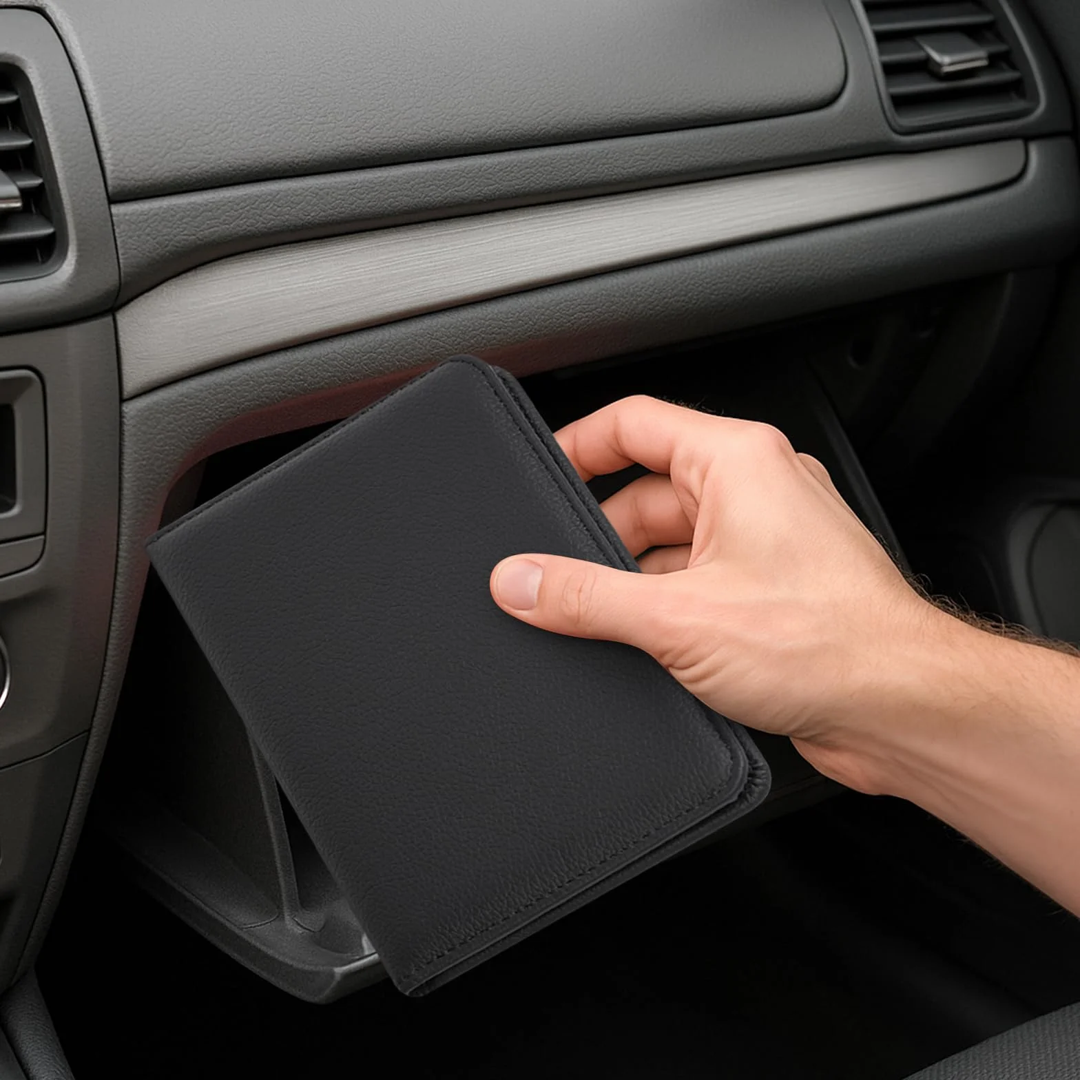 RSAquar Porta Documentos para Coche – Funda Compacta de PU para Registro del Vehículo, Seguro y Permiso de Conducir – Organizador para Guantera (Negro)