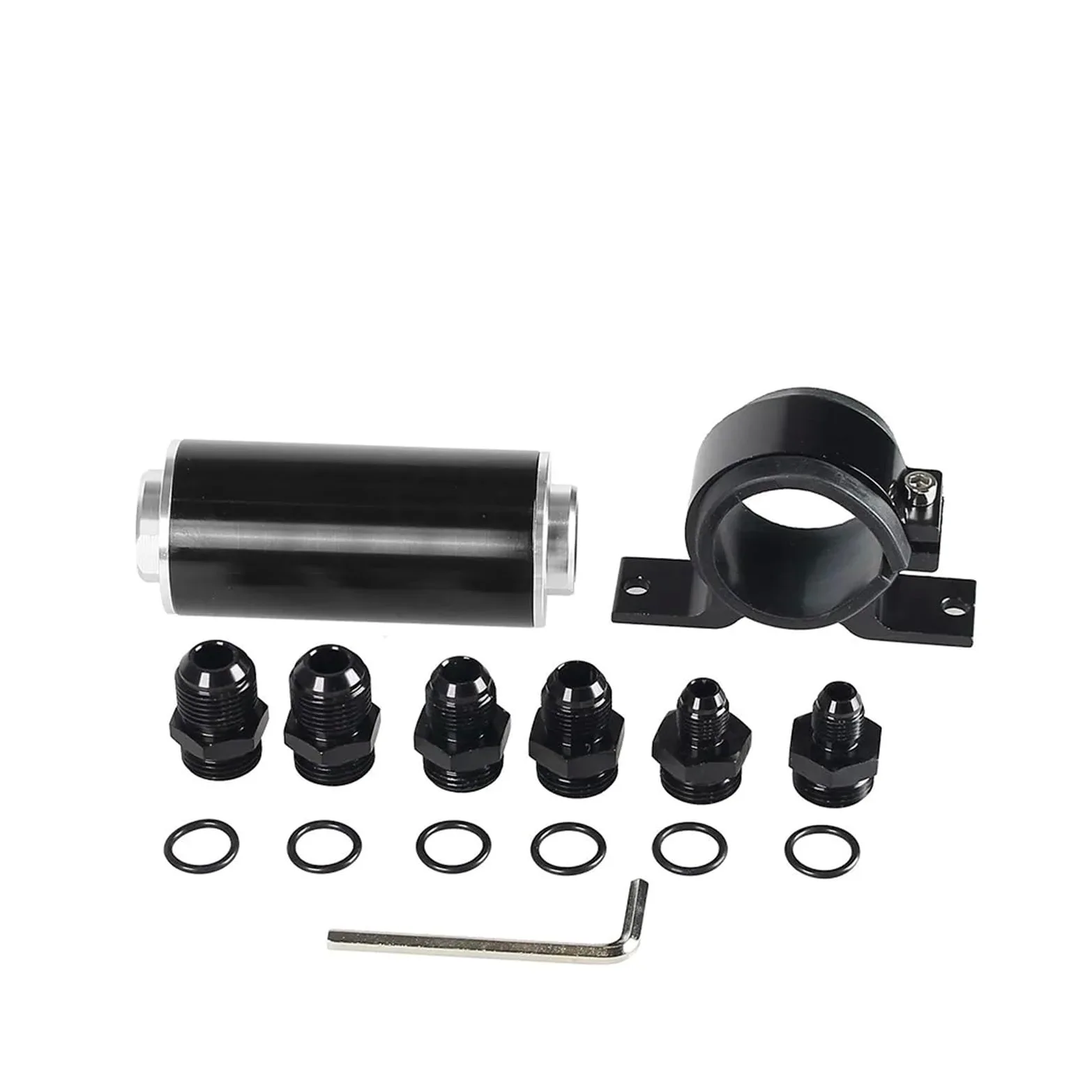 Filtro de combustible en línea 50 mm y 100 micras con soporte montaje aluminio, llave adaptador universal 6AN/8AN/10AN, lavable, negro/rojo(Red)