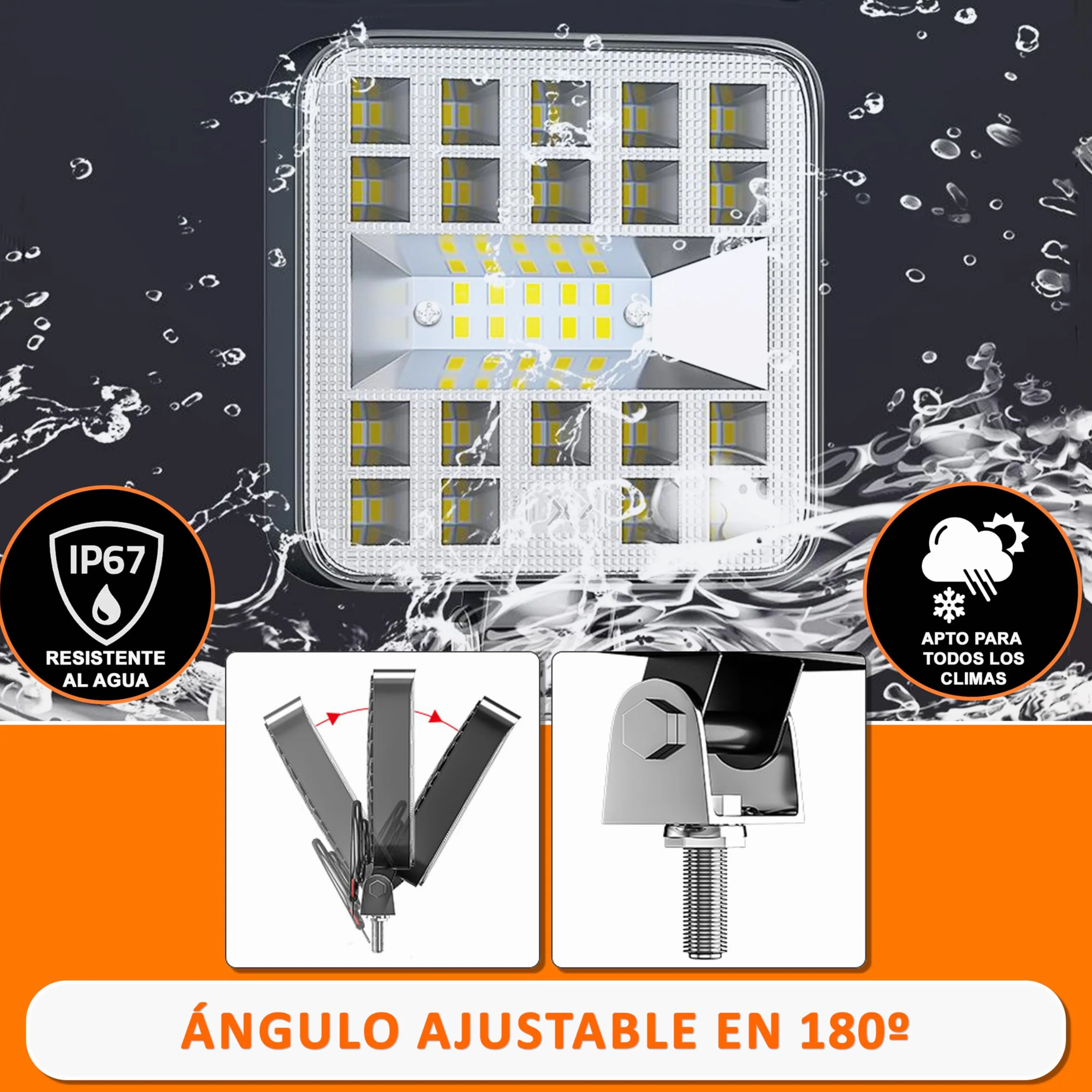 Foco led 12v 2 uds aluminio abs 29 led 6500K 8.4 cm 3.34" IP65 120% maxima luminosidad faros tractor 4x4 largo alcance