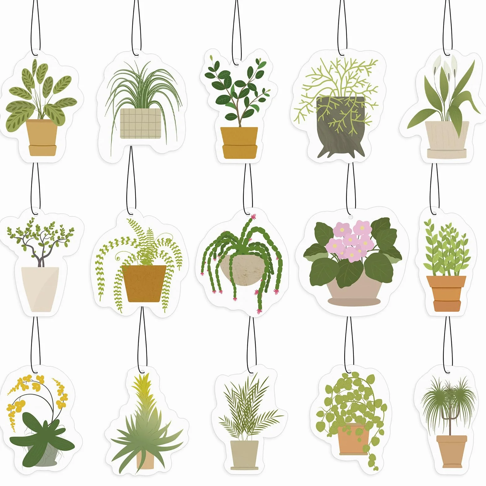 15 piezas de ambientador de plantas colgantes de larga duración, accesorios divertidos para coche, espejo, ambientadores de coche, lindos perfumados, decoración de coche, adornos para mujeres y