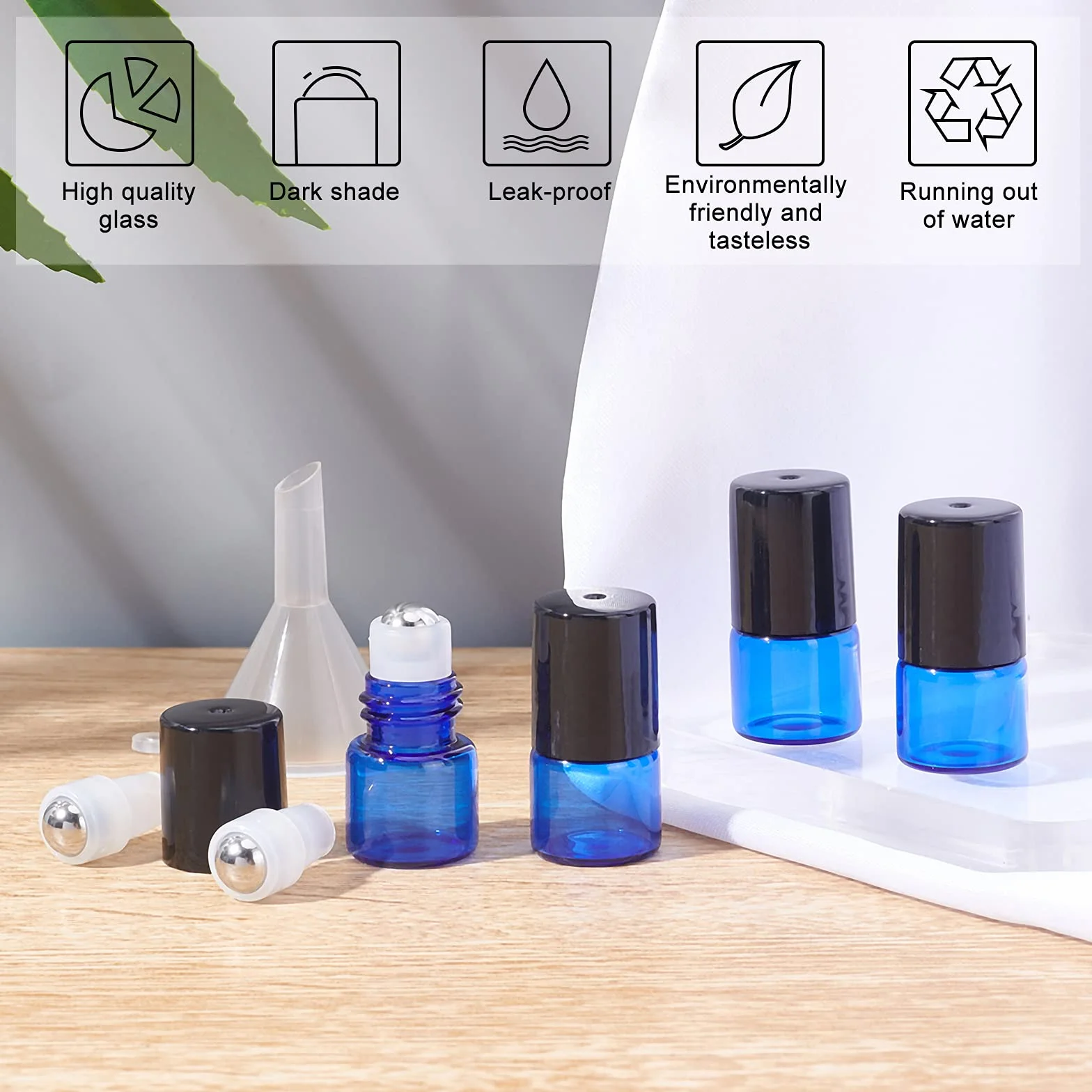 BENECREAT 30 Pack 1ml Azul Botellas Roll-on de Vidrio con Bolas de Rodillos de Acero Inoxidable para Aceites Esenciales