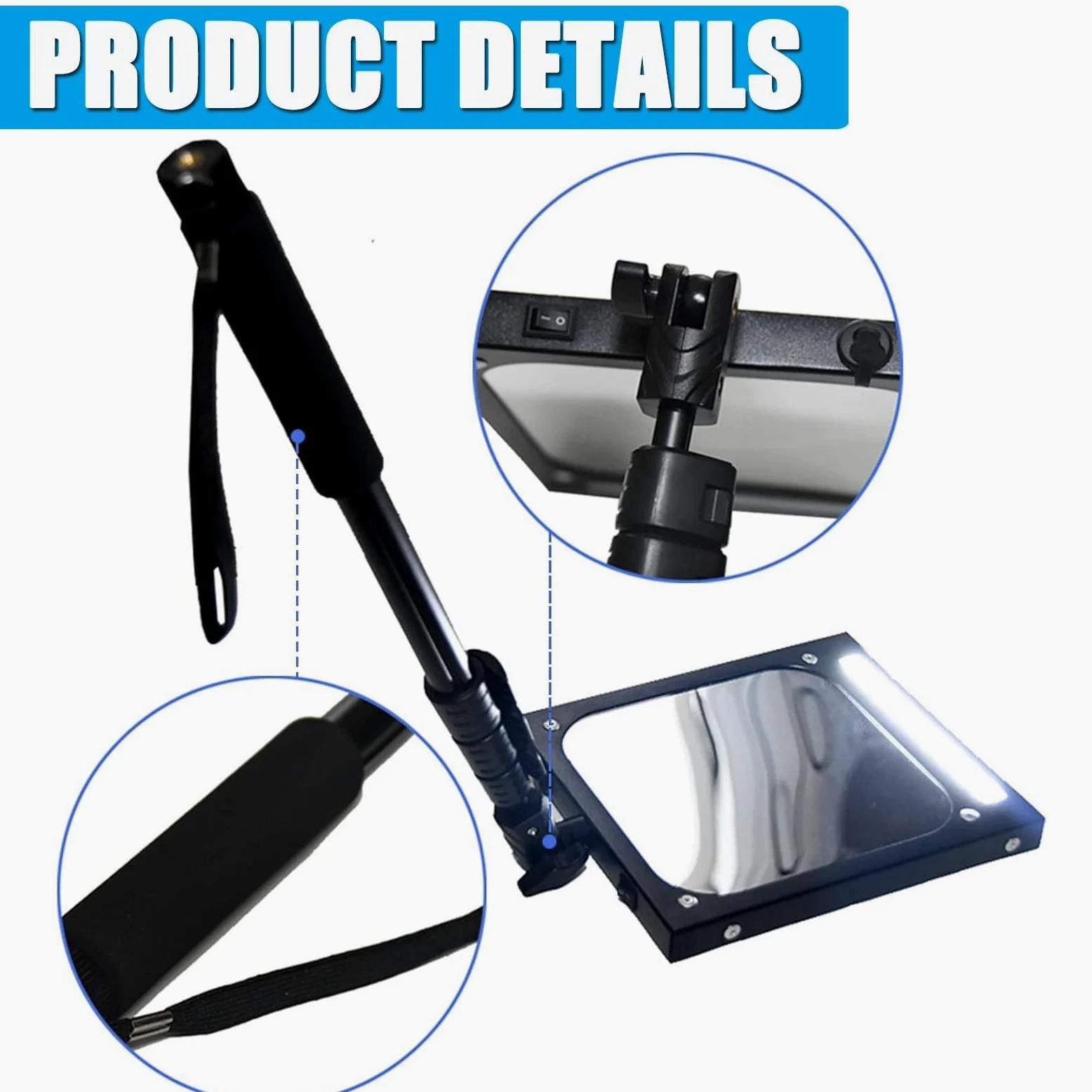 Espejo De InspeccióN para VehíCulos con Luz Led para El Hogar, Espejo De InspeccióN para Bajos De CarroceríA, Mango RetráCtil Ajustable, Equipo Visual para VehíCulos, Recargable 1pcs