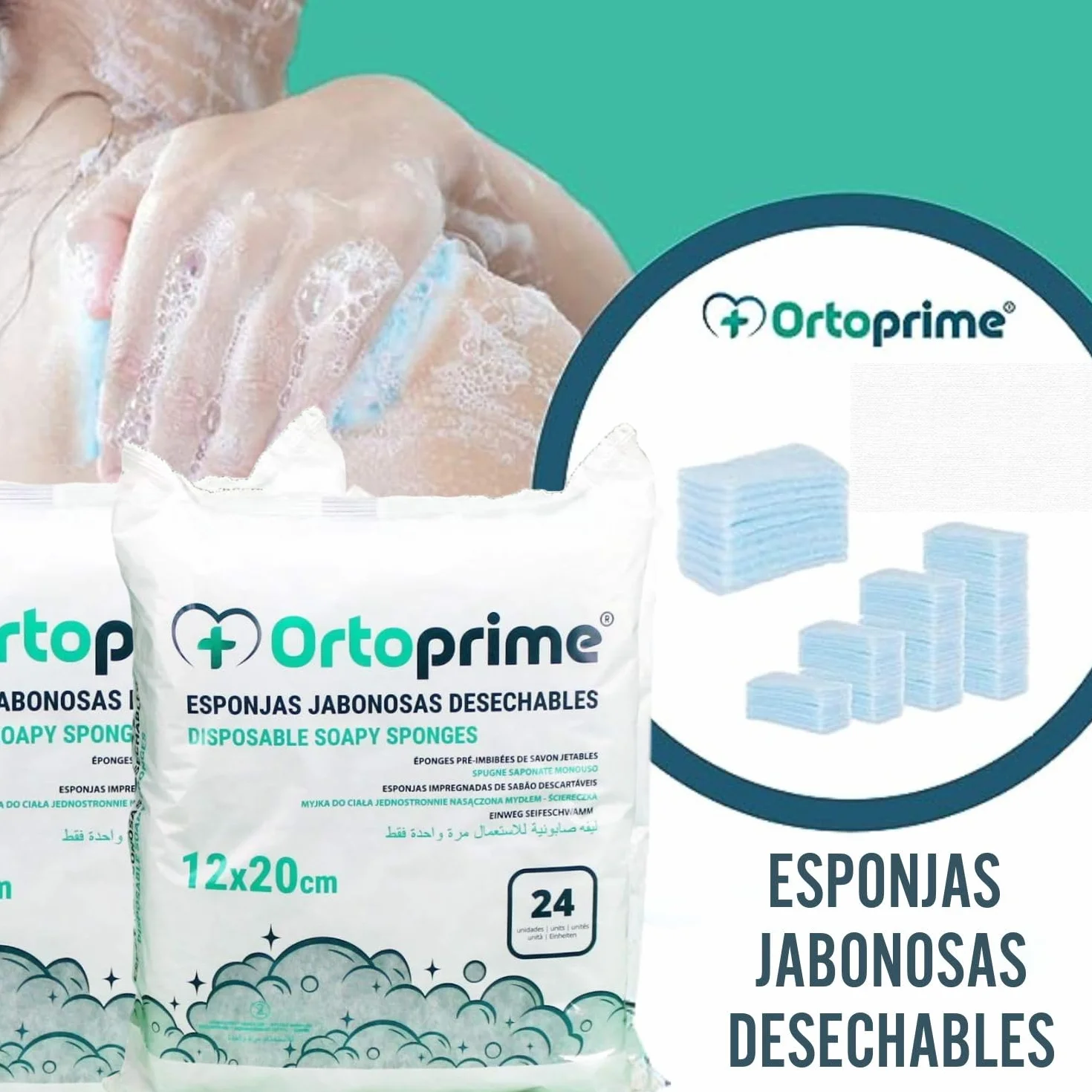 OrtoPrime 240 Esponjas Jabonosas Desechables Hipoalergénicas Suaves - Toallitas Jabonosas para Bebes Niños y Adultos