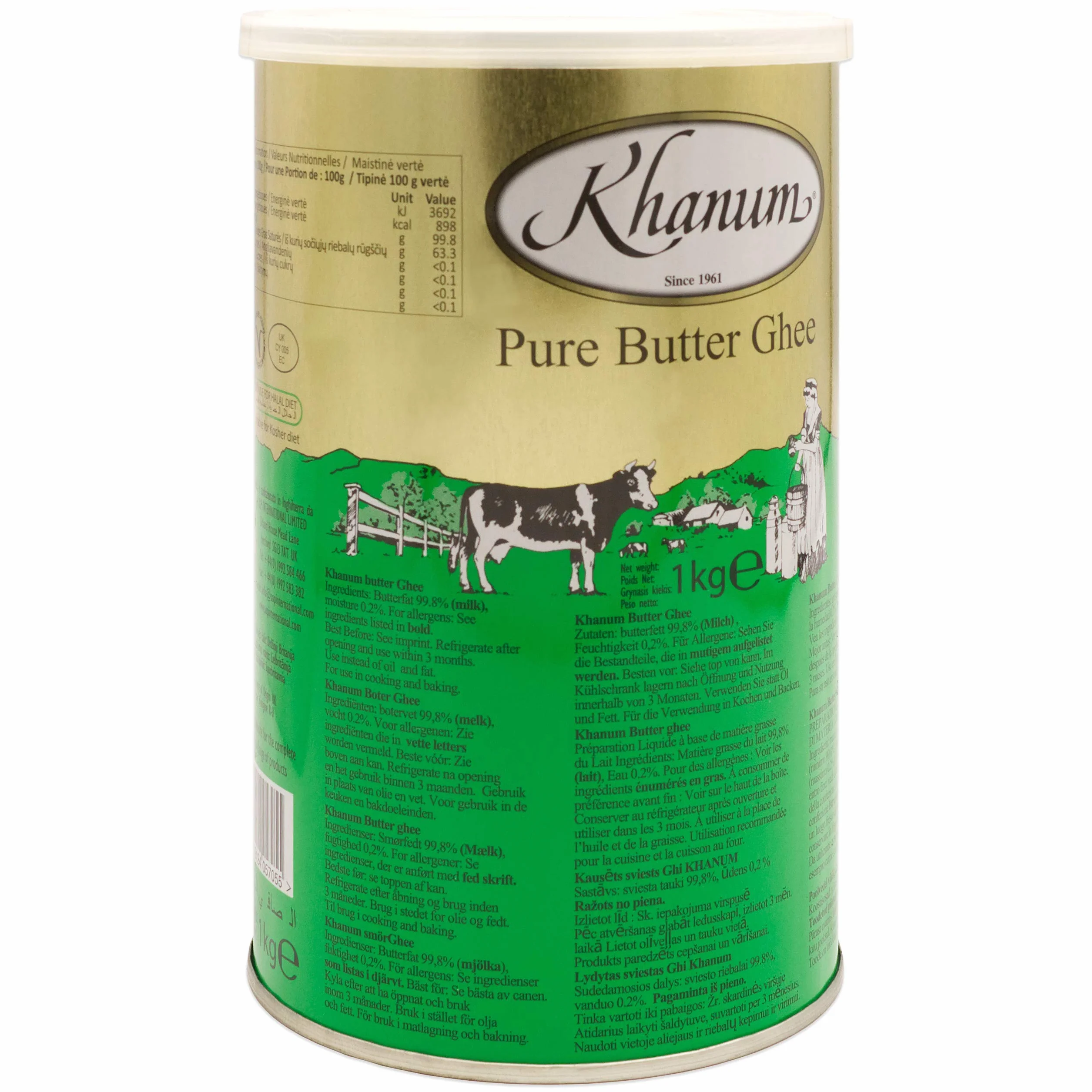 Khanum Pure Butter Ghee 1 kg Lata 2 Unidades para Cocinar y Asar