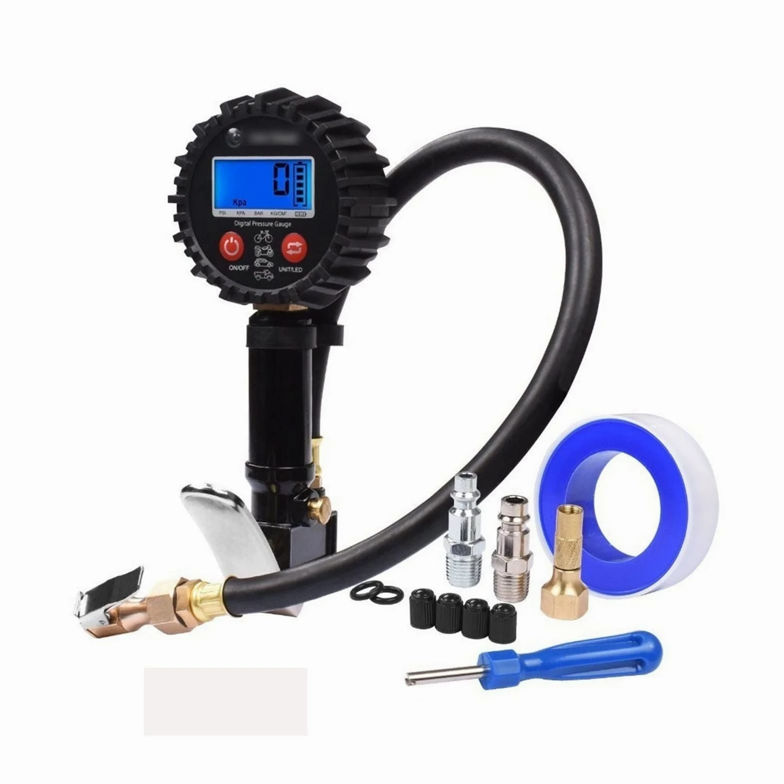 Medidor de presión de neumáticos Probador de neumáticos digital 200PSI Pantalla LCD Manómetro de presión de aire Acoplador de conexión rápida para automóvil Camión Motocicleta (Color : Red) (Black)