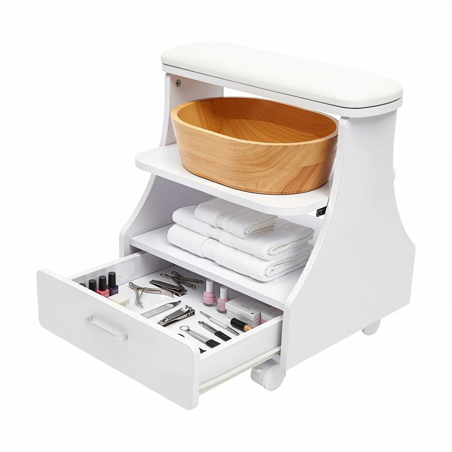 Carro de Manicura y Pedicura Rodante 3 Niveles con Ruedas y Frenos 50kg MDF Rosa/Negro