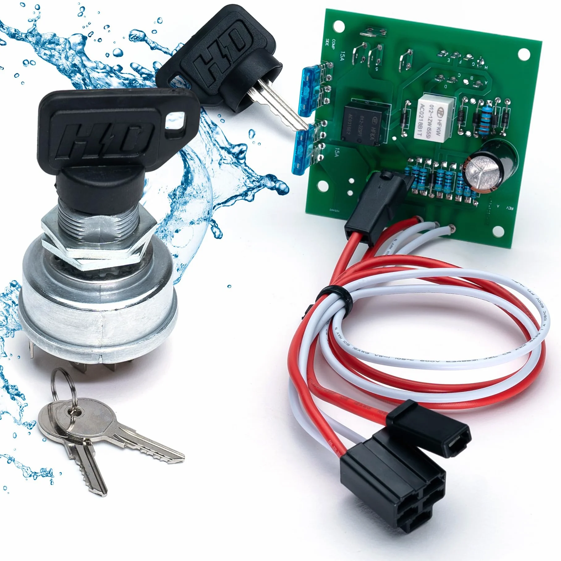 HD Switch- AM136681 AM120819 Módulo de interruptor de encendido con encendido reemplazable y 2 llaves tipo paraguas para John Deere Mo