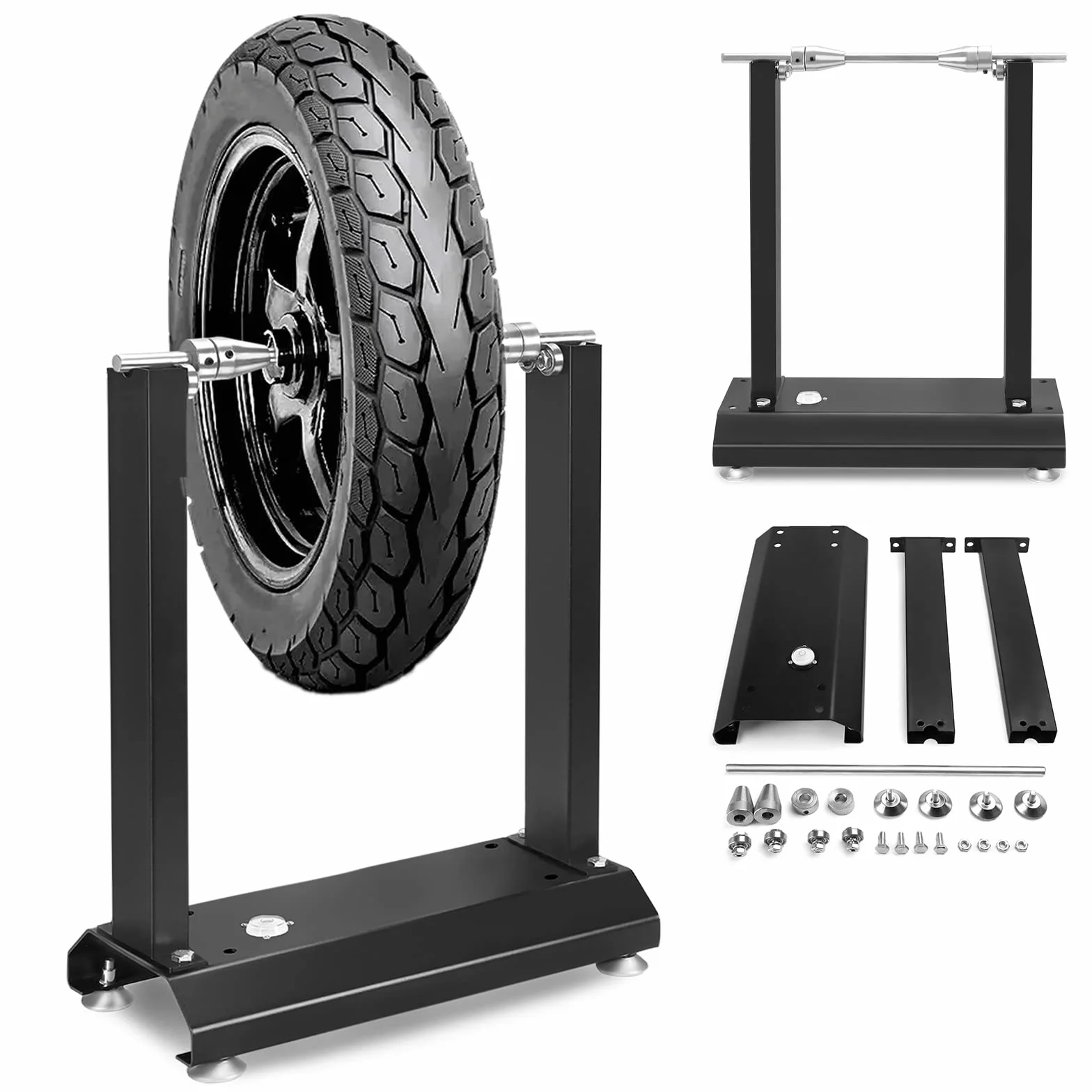 UISEBRT Equilibrio para ruedas de motocicleta, caballete de motocicleta, neumáticos de motocicleta, máquina de equilibrado de llantas, máquina equilibradora de ruedas con conos ajustables y nivel de