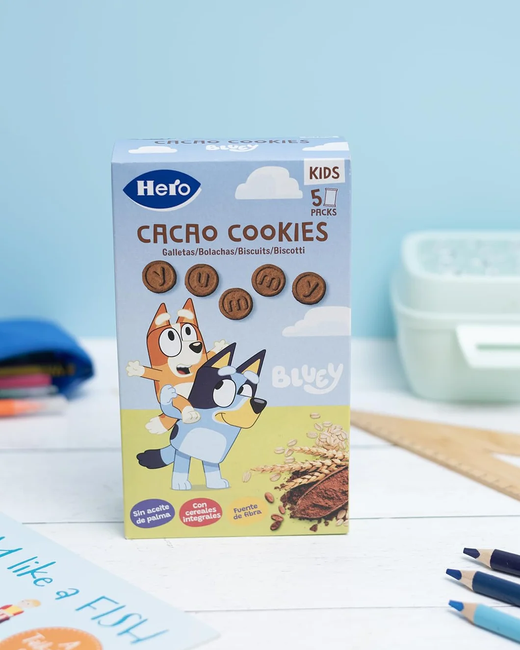 Hero Solo Galletas Infantiles de Cacao Bluey Snack Cereales Integrales Zumo de Uva Fibra 100g x 6uds