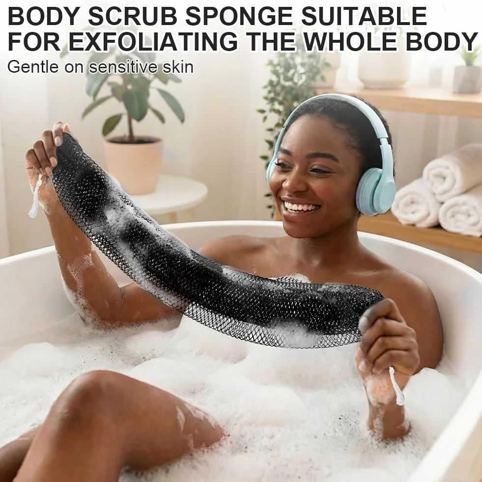HOTUT 3 Piezas Esponja Exfoliante Africana, Esponja Corporal de Ducha y Baño con Cordón, Esponja Suave que Multiplica Espuma, Esponja Ergonómica de Cuerpo Entero