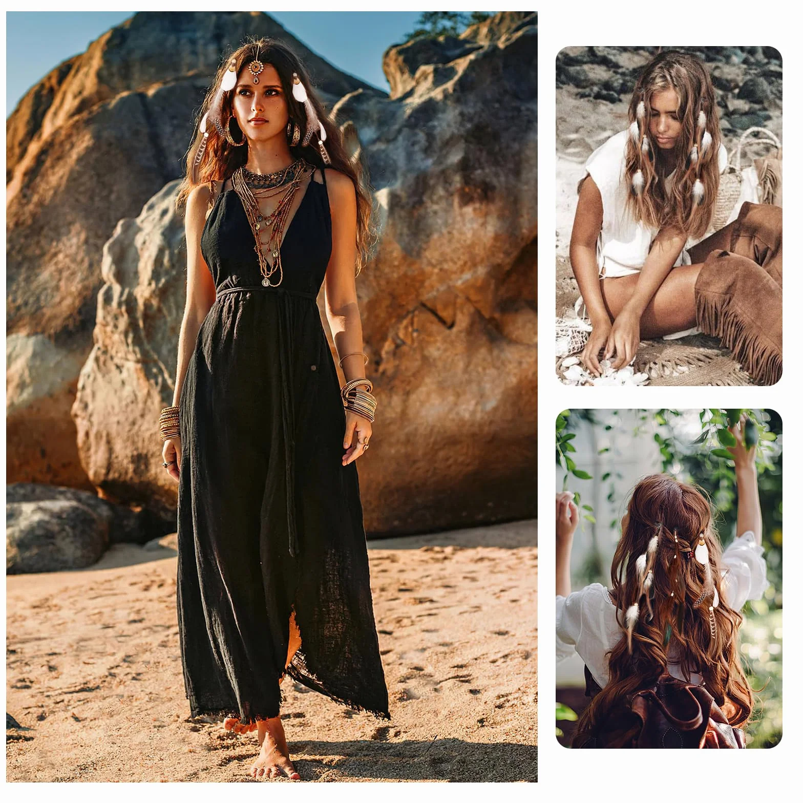 Pluma Indio Clips de Pelo Extensiones de Cabello Bohemio Hippie para Mujeres Festival Decoracion