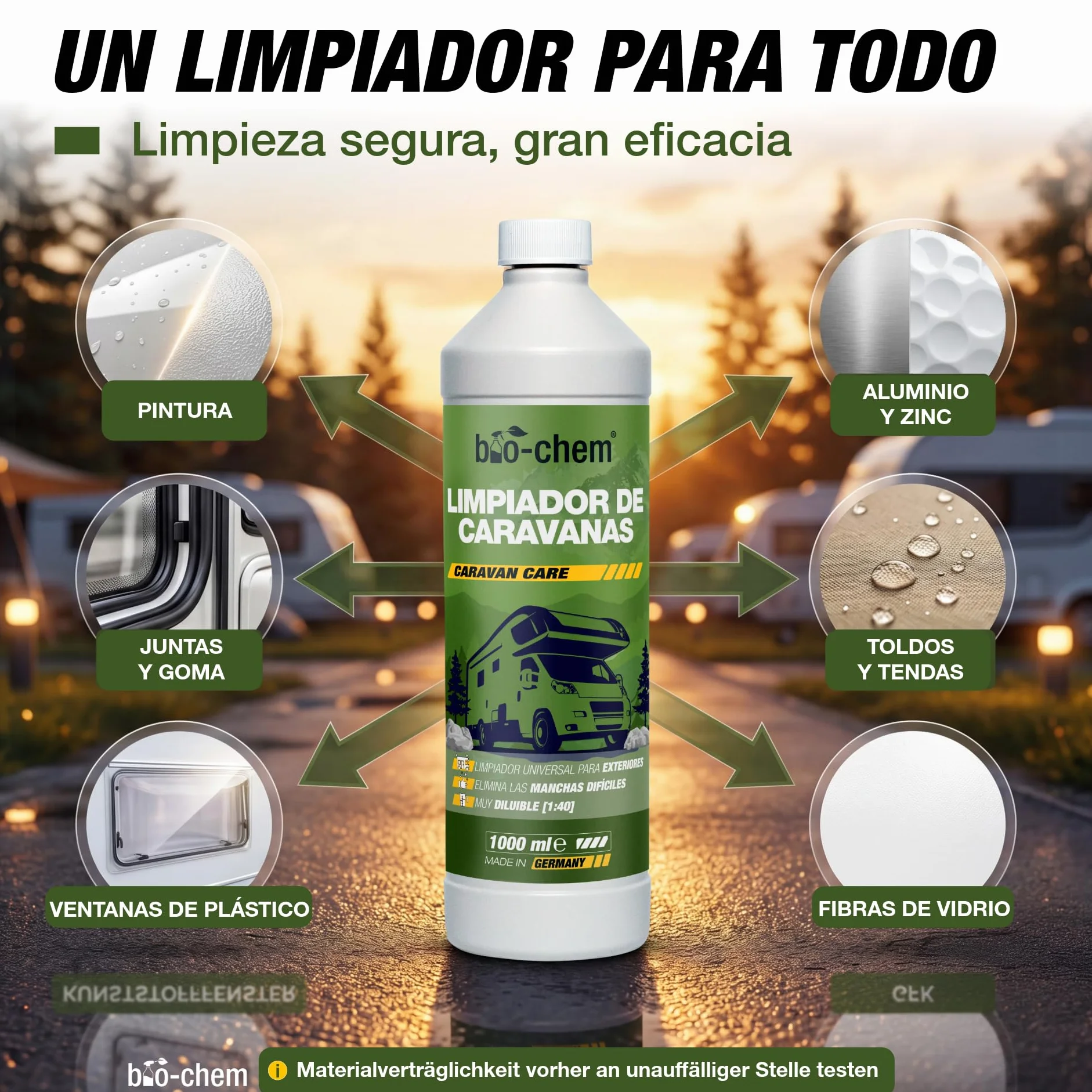 Bio-Chem - Producto de Limpieza para caravanas y autocaravanas 2L - Limpiador para autocaravanas, caravanas, toldos - Mantenimiento de vehículos de Camping