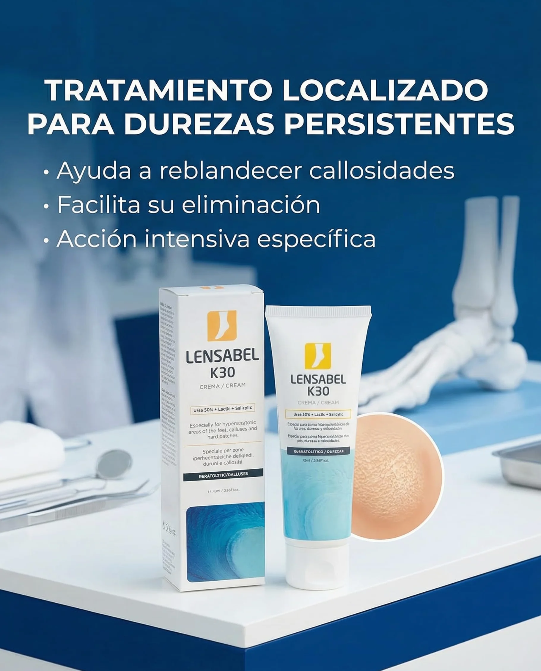 Lensa K30 Crema Pies Urea 30% Ácido Salicílico Ácido Láctico Queratolítica Callos Durezas 75 ml