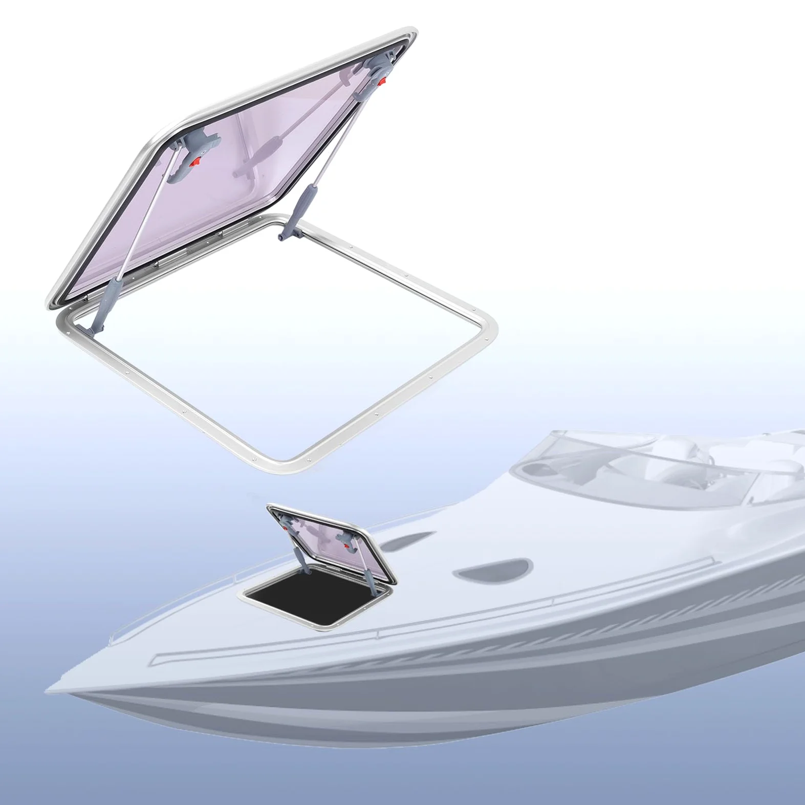 Ventana para RV, 600 X 600 Mm, Claraboyas Ajustables para Barcos, Ventana Cuadrada, Cubierta de Empuje, Claraboyas, Escotilla de Ventilación con Varilla de Soporte para Yate,